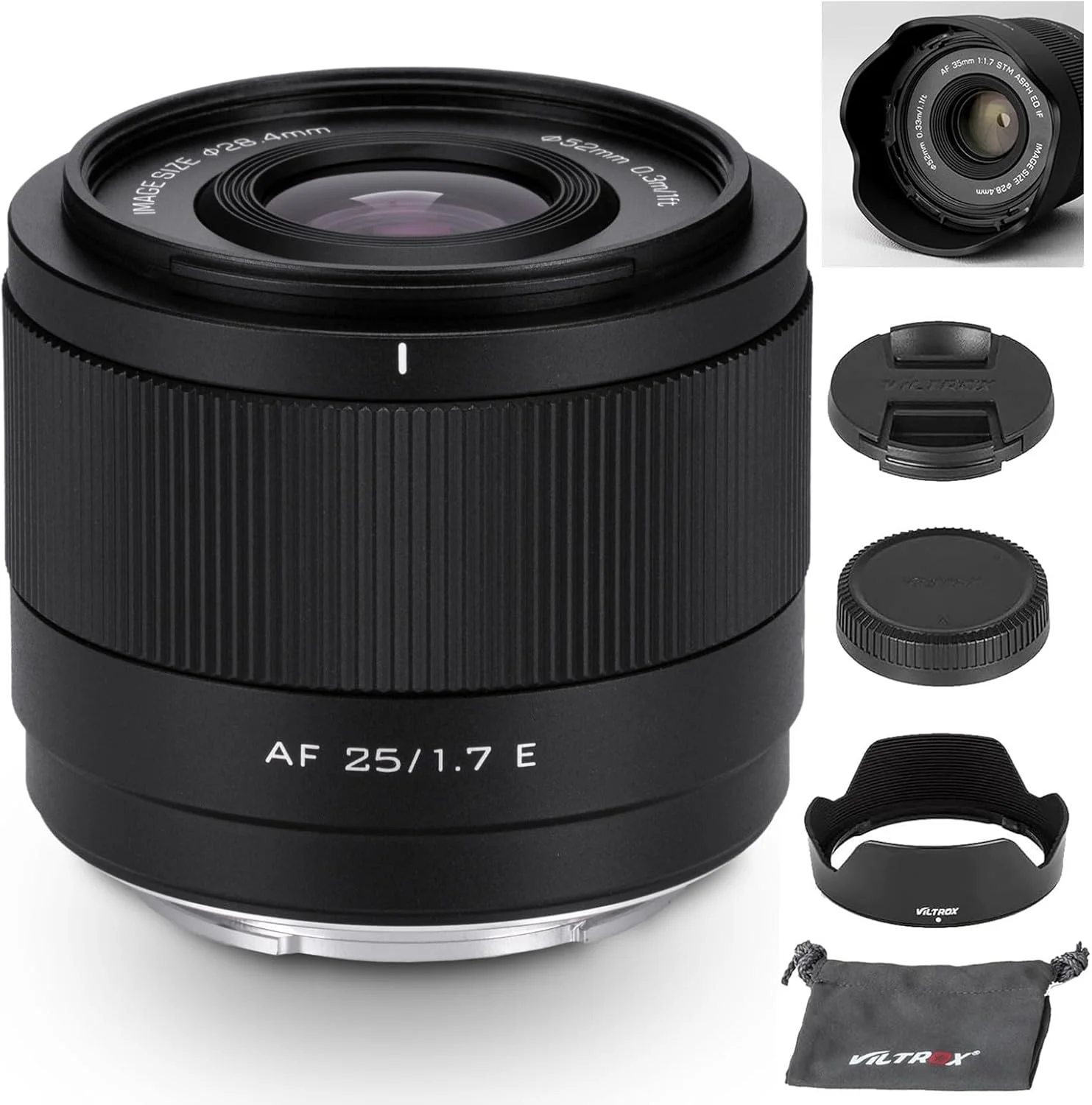 لنز پرایم 25mm f1.7 با دهانه بزرگ و فوکوس خودکار STM APS-C مانت E ویلتراکس برای دوربین های سونی با مانت E مدل های A7C A7RII A7SII A7II A7RIII A7IV A7RIV A9 A1 ZVE1 A93 A6700 A6600 A6500 A6400 FX3 ZV-E10 FX30 ZV-E10II