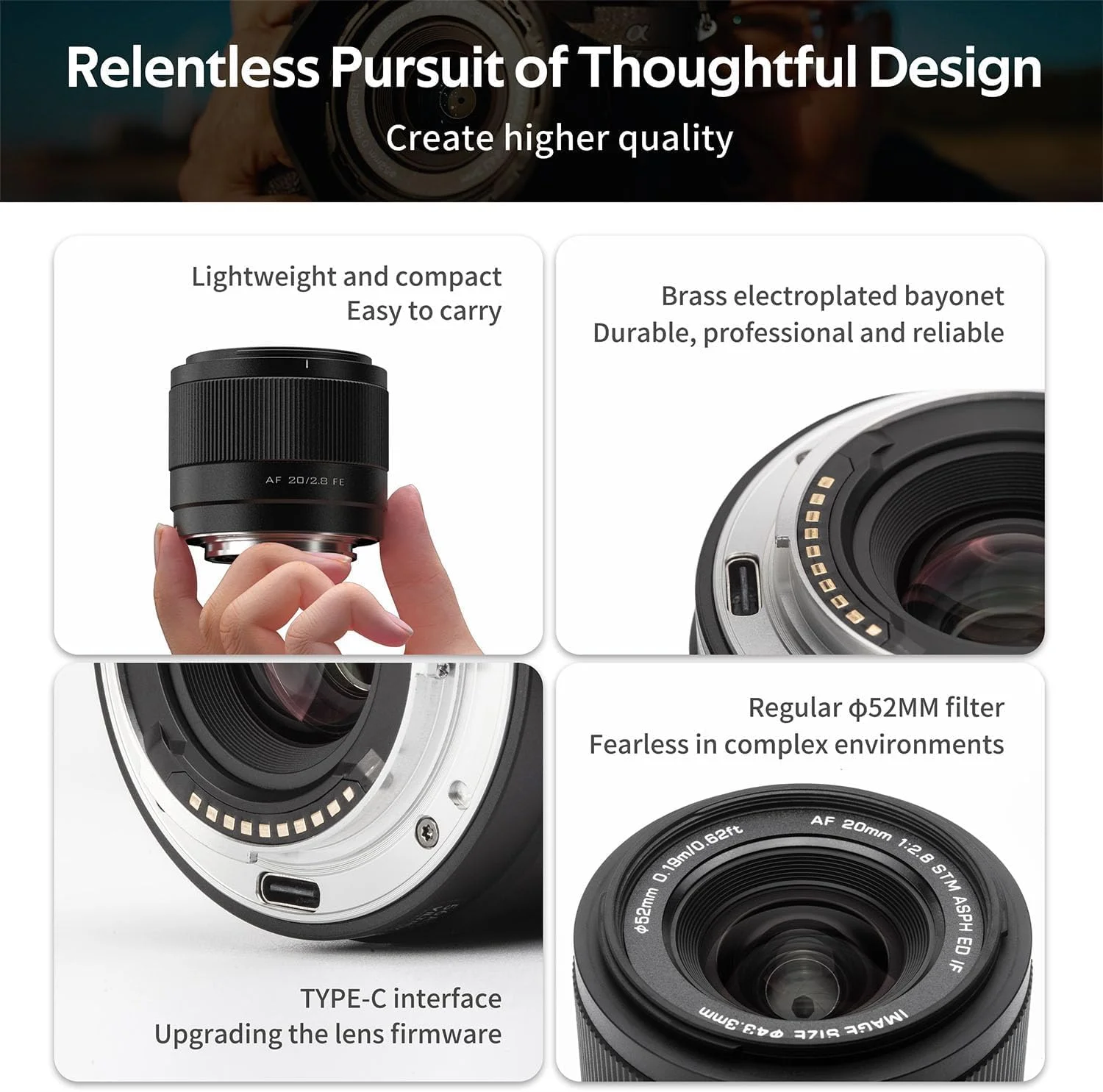 لنز دوربین 20mm f2.8 FE ویلتراکس، لنز فول فریم AF 20mm f/2.8 برای سونی، لنز پرایم واید انگل برای دوربین های سونی E Mount مدل A7Ⅲ A7Ⅳ A7CⅡ A7R A7RⅡ A7SⅢ A6700 A6600 ZV-E1