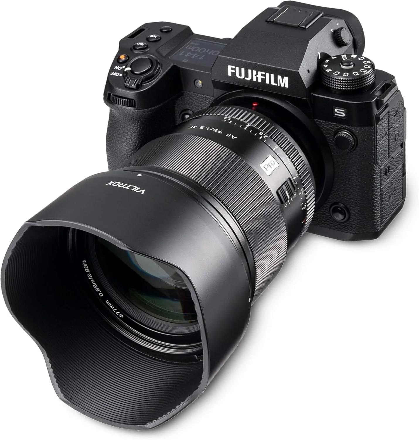 لنز پرایم 75mm f/1.2 VILTROX PRO با مانت Fuji X و دهانه f1.2 APS-C برای دوربین های Fujifilm X Mount مدل های X-T5 X-H2 X-H2S X-T30 II X-T4