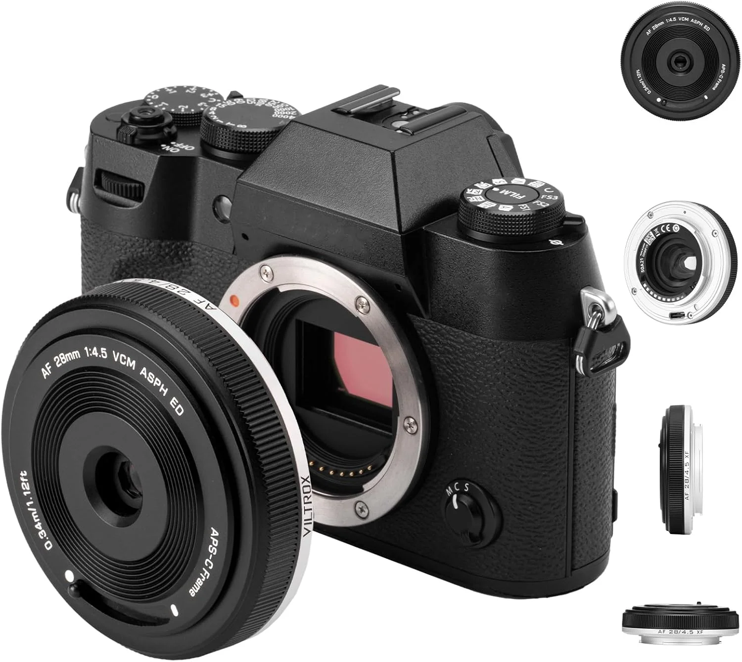 لنز فوق العاده نازک و پنکیکی ویلتراکس 28mm F4.5 با دهانه X و فوکوس خودکار، 28 میلی متر f/4.5 با اندازه تراشه XF و زاویه دید عریض تمام فریم برای فوجی