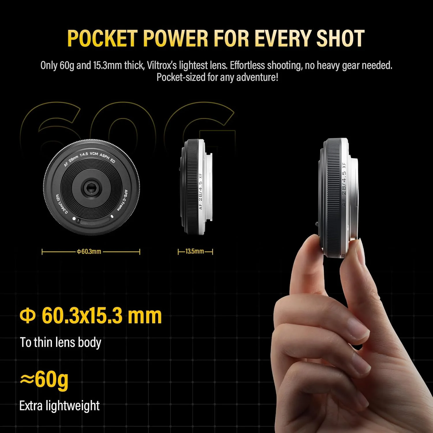 لنز فوق العاده نازک و پنکیکی ویلتراکس 28mm F4.5 با دهانه X و فوکوس خودکار، 28 میلی متر f/4.5 با اندازه تراشه XF و زاویه دید عریض تمام فریم برای فوجی لنز فوق العاده نازک و پنکیکی ویلتراکس 28mm F4.5 با دهانه X و فوکوس خودکار، 28 میلی متر f/4.5 با اندازه تراشه XF و زاویه دید عریض تمام فریم برای فوجی