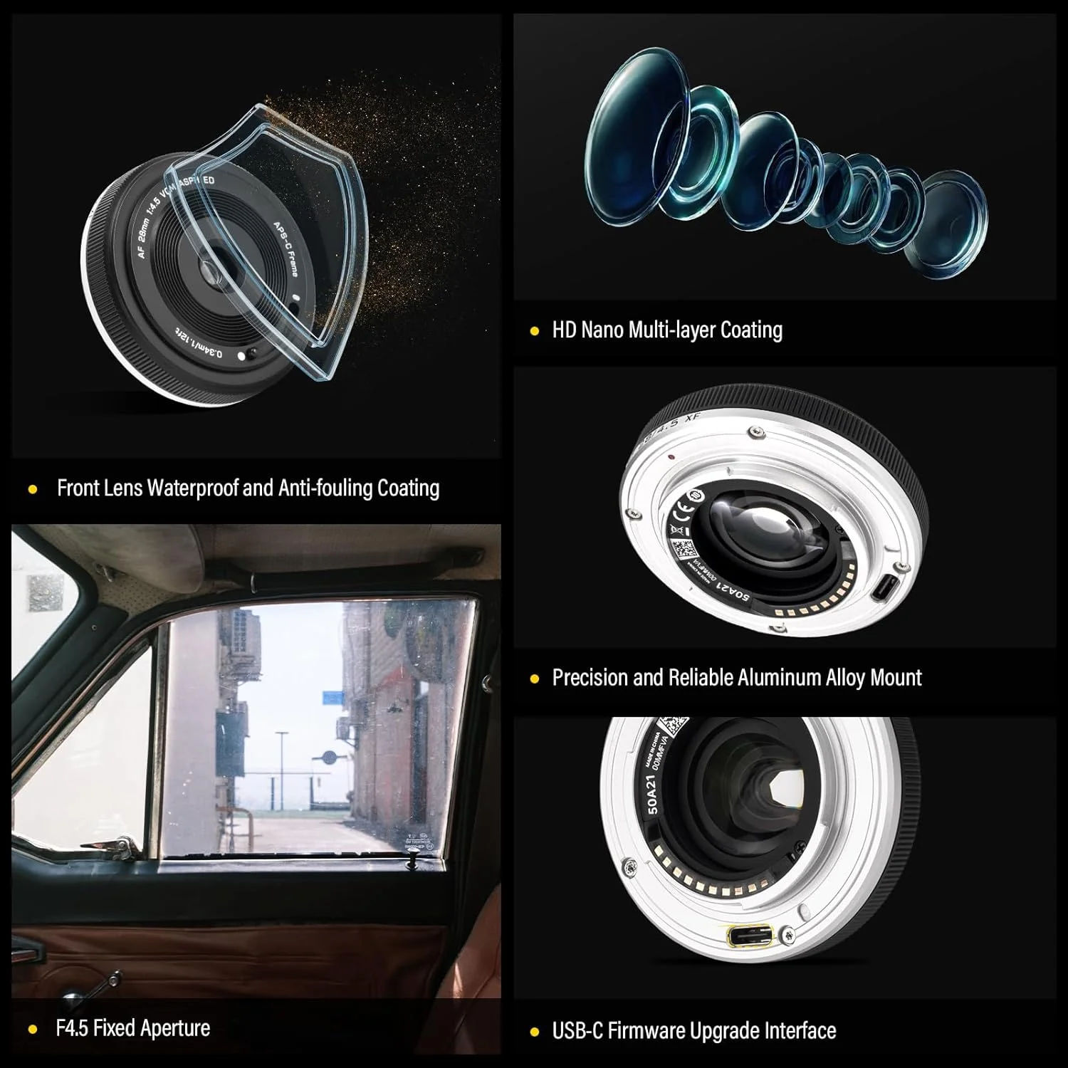 لنز فوق العاده نازک و پنکیکی ویلتراکس 28mm F4.5 با دهانه X و فوکوس خودکار، 28 میلی متر f/4.5 با اندازه تراشه XF و زاویه دید عریض تمام فریم برای فوجی لنز فوق العاده نازک و پنکیکی ویلتراکس 28mm F4.5 با دهانه X و فوکوس خودکار، 28 میلی متر f/4.5 با اندازه تراشه XF و زاویه دید عریض تمام فریم برای فوجی