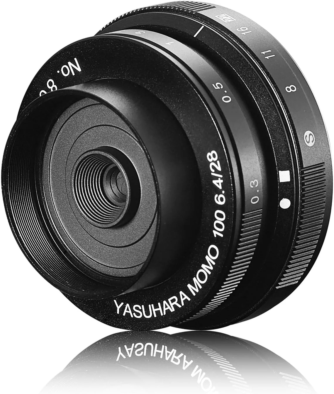 لنز پرایم ثابت 28-28 میلی‌متری MO100M f/6.4-22 با فوکوس نرم MoMo 100 برای میکرو 4/3، مشکی