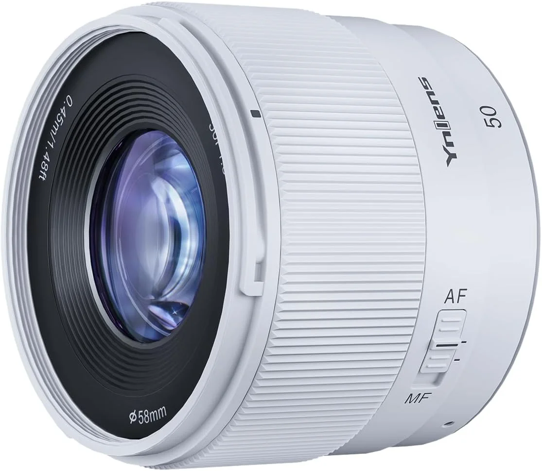 لنز فوکوس خودکار YONGNUO 50F1.8S DA برای دوربین های Sony E-Mount APS-C، دیافراگم بزرگ F1.8، بدنه فلزی سبک وزن، سازگار با A6100/A6400/A6600/ZV-E10/A5100/A6000/A6300/A6500 (سفید)