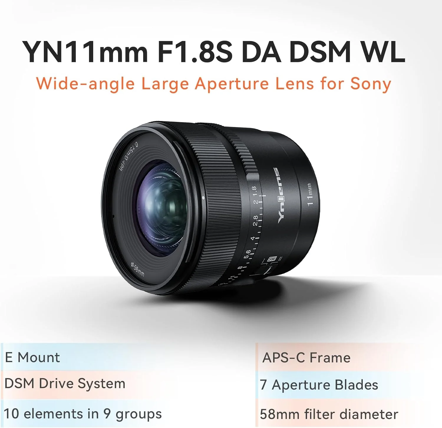 لنز پرایم واید انگل ثابت یونگنو YN11MM F1.8S DA DSM WL برای سونی، لنز APS-C با دیافراگم بزرگ و فوکوس خودکار برای دوربین های بدون آینه با مانت سونی E لنز پرایم واید انگل ثابت یونگنو YN11MM F1.8S DA DSM WL برای سونی، لنز APS-C با دیافراگم بزرگ و فوکوس خودکار برای دوربین های بدون آینه با مانت سونی E