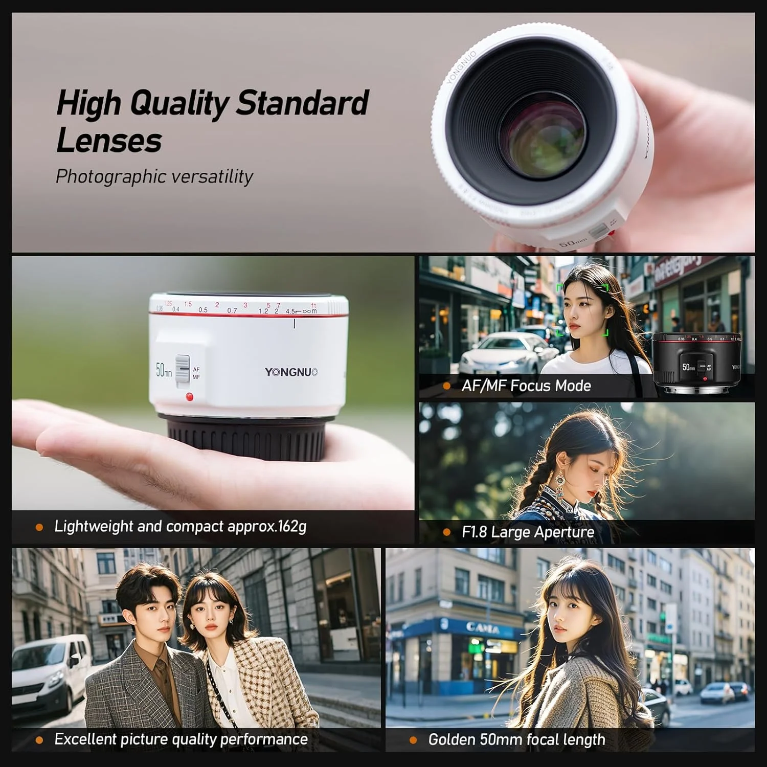 لنز YONGNUO YN50MM f1.8 II با مانت Canon EF، لنز 50mm f/1.8 با دیافراگم باز، فاصله کانونی 0.35 متری، لنز پرایم استاندارد برای Canon 5D IV 1DX I 200D II 850D 7D 6DII (سفید) لنز YONGNUO YN50MM f1.8 II با مانت Canon EF، لنز 50mm f/1.8 با دیافراگم باز، فاصله کانونی 0.35 متری، لنز پرایم استاندارد برای Canon 5D IV 1DX I 200D II 850D 7D 6DII (سفید)