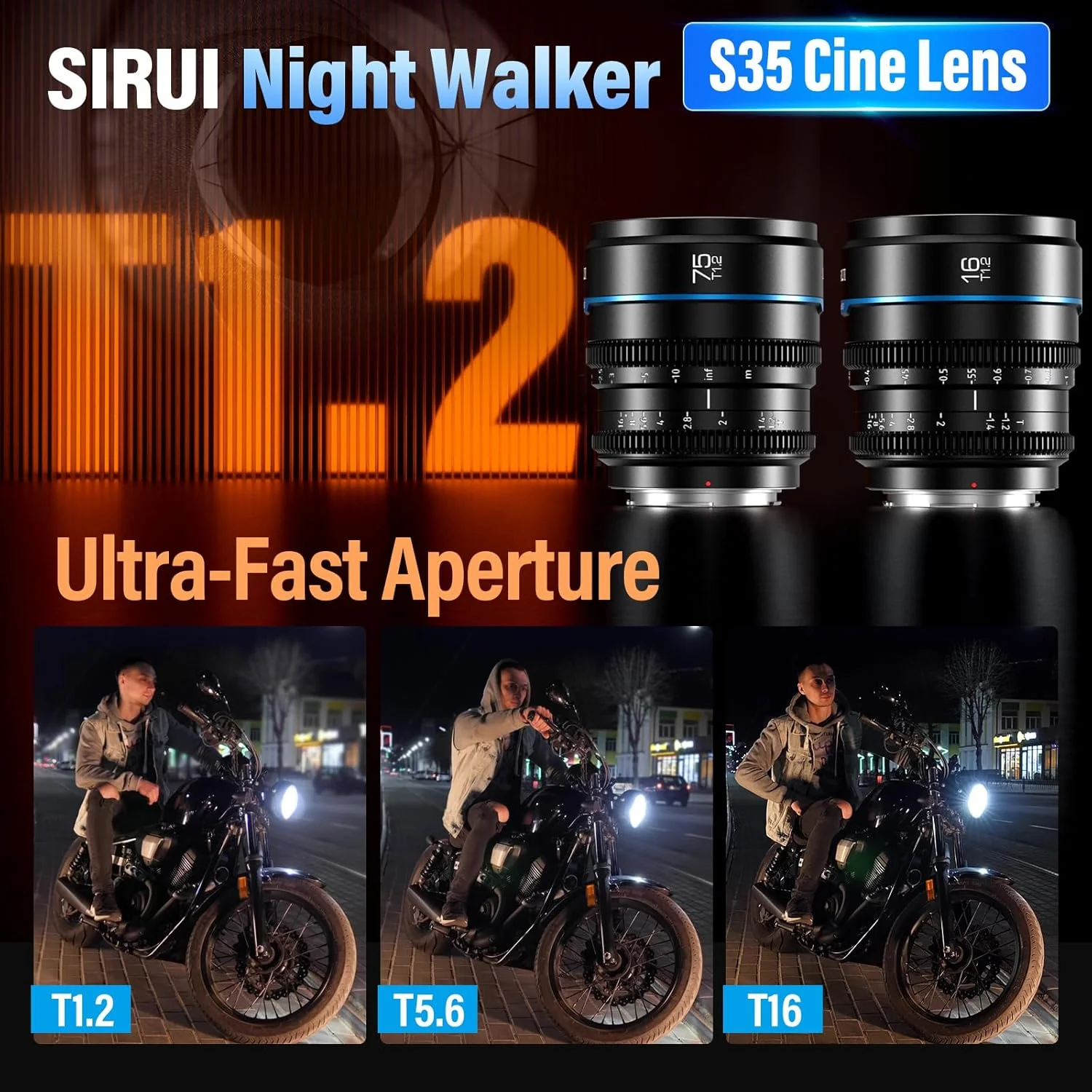 ست لنز سینمایی فوکوس دستی SIRUI Night Walker، 16mm، 75mm، دیافراگم بزرگ T1.2، لنز پرایم فریم S35 برای دوربین های M4/3، برای BMPCC4K، GH5II، GH5S، GH6، Z Cam (MS-2SMB، مانت MFT، مشکی) ست لنز سینمایی فوکوس دستی SIRUI Night Walker، 16mm، 75mm، دیافراگم بزرگ T1.2، لنز پرایم فریم S35 برای دوربین های M4/3، برای BMPCC4K، GH5II، GH5S، GH6، Z Cam (MS-2SMB، مانت MFT، مشکی)
