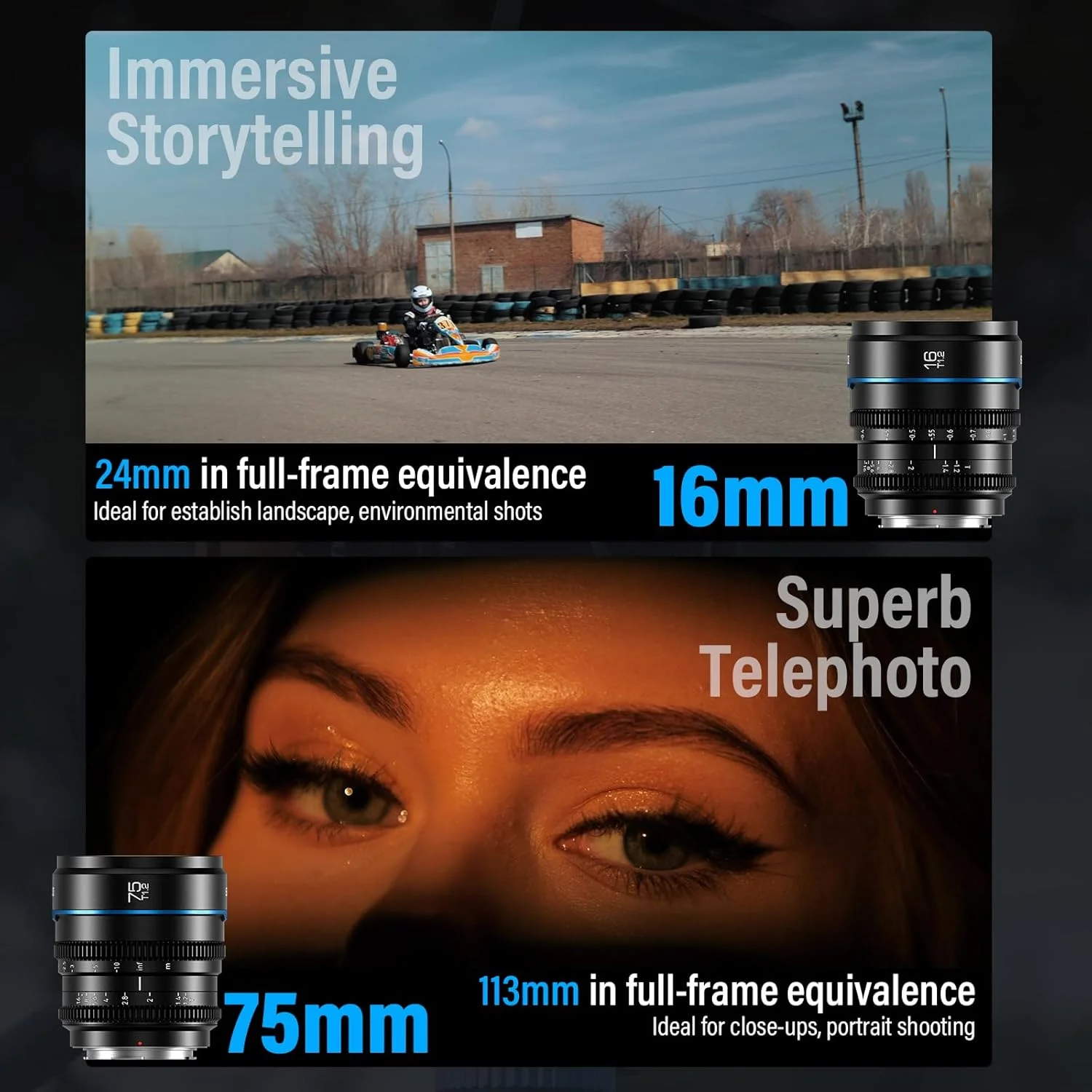 ست لنز سینمایی فوکوس دستی SIRUI Night Walker، 16mm، 75mm، دیافراگم بزرگ T1.2، لنز پرایم فریم S35 برای دوربین های M4/3، برای BMPCC4K، GH5II، GH5S، GH6، Z Cam (MS-2SMB، مانت MFT، مشکی) ست لنز سینمایی فوکوس دستی SIRUI Night Walker، 16mm، 75mm، دیافراگم بزرگ T1.2، لنز پرایم فریم S35 برای دوربین های M4/3، برای BMPCC4K، GH5II، GH5S، GH6، Z Cam (MS-2SMB، مانت MFT، مشکی)