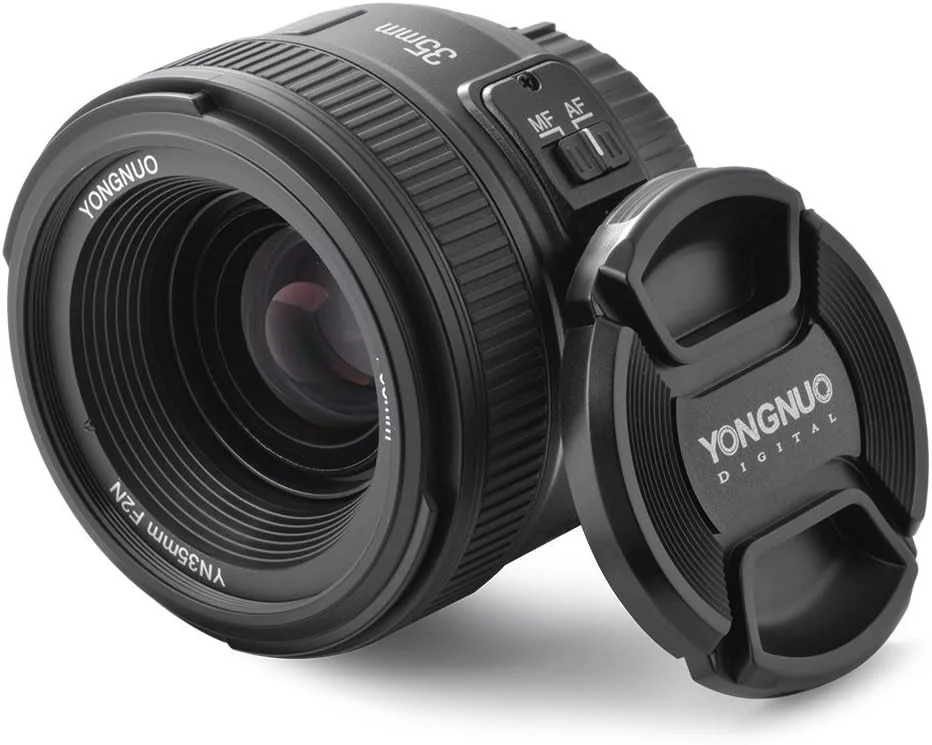لنز پرایم واید انگل ۳۵ میلی‌متری YONGNUO YN35 F2.0 با دیافراگم بزرگ، فوکوس خودکار و دستی AF MF برای دوربین‌های DSLR نیکون + پخش‌کننده فلاش WINGONEER