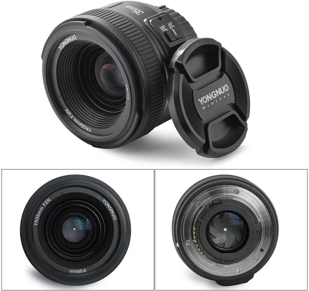 لنز پرایم واید انگل ۳۵ میلیمتری YONGNUO YN35 F2.0 با دیافراگم بزرگ، فوکوس خودکار و دستی AF MF برای دوربینهای DSLR نیکون + پخشکننده فلاش WINGONEER لنز پرایم واید انگل ۳۵ میلیمتری YONGNUO YN35 F2.0 با دیافراگم بزرگ، فوکوس خودکار و دستی AF MF برای دوربینهای DSLR نیکون + پخشکننده فلاش WINGONEER
