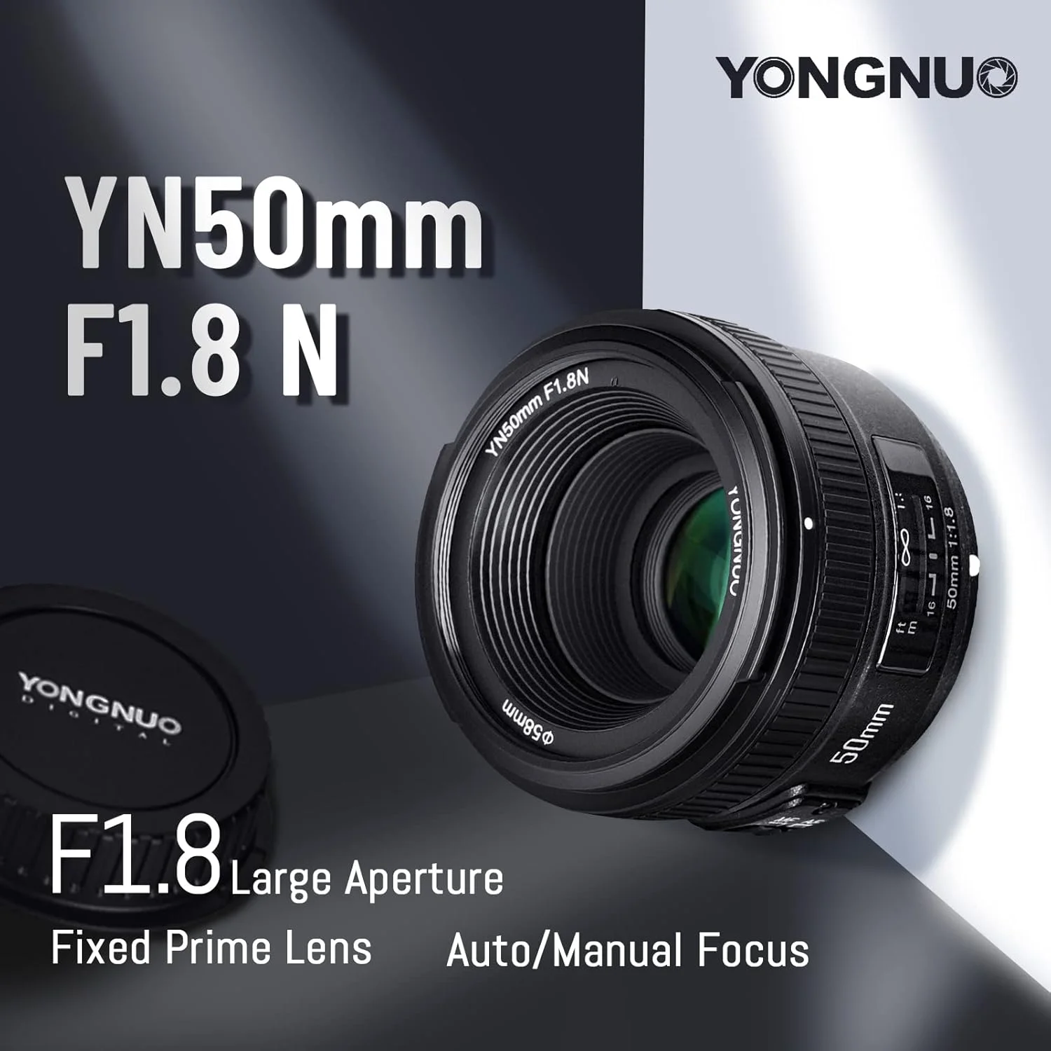 لنز استاندارد واید 50mm F1.8N یانگنو با فوکوس اتوماتیک و دستی برای دوربین های DSLR نیکون