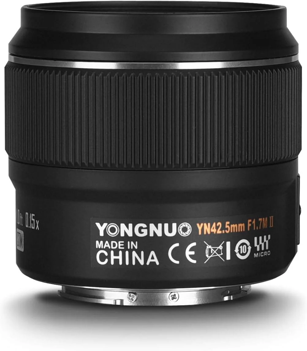 لنز پرایم ثابت یونگنو YN42.5MM F1.7M II با فوکوس خودکار متوسط، برای دوربین های میکرو چهار سوم، سازگار با المپوس پاناسونیک - مشکی