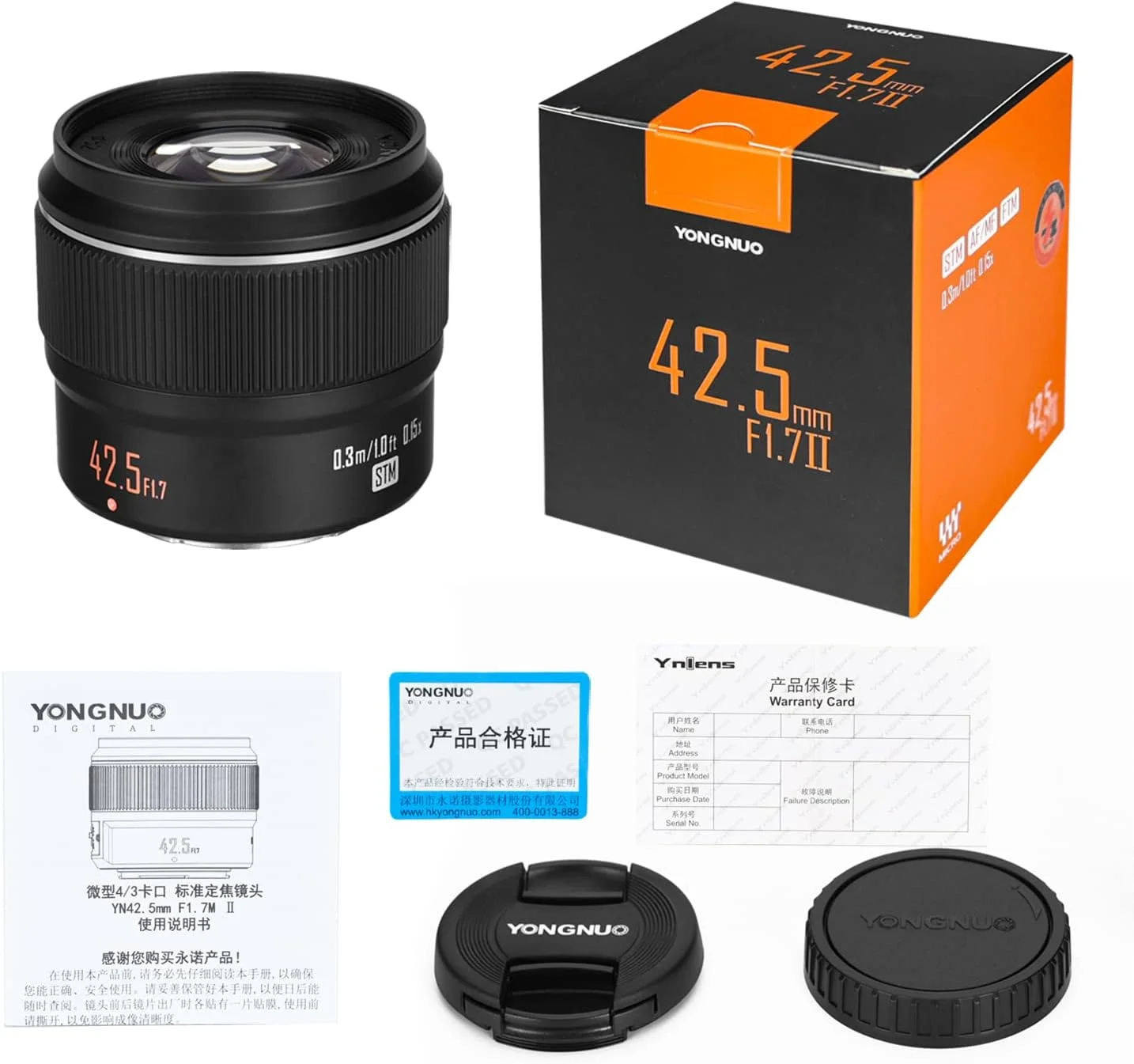 لنز پرایم ثابت یونگنو YN42.5MM F1.7M II با فوکوس خودکار متوسط، برای دوربین‌های میکرو چهار سوم، سازگار با المپوس پاناسونیک - مشکی