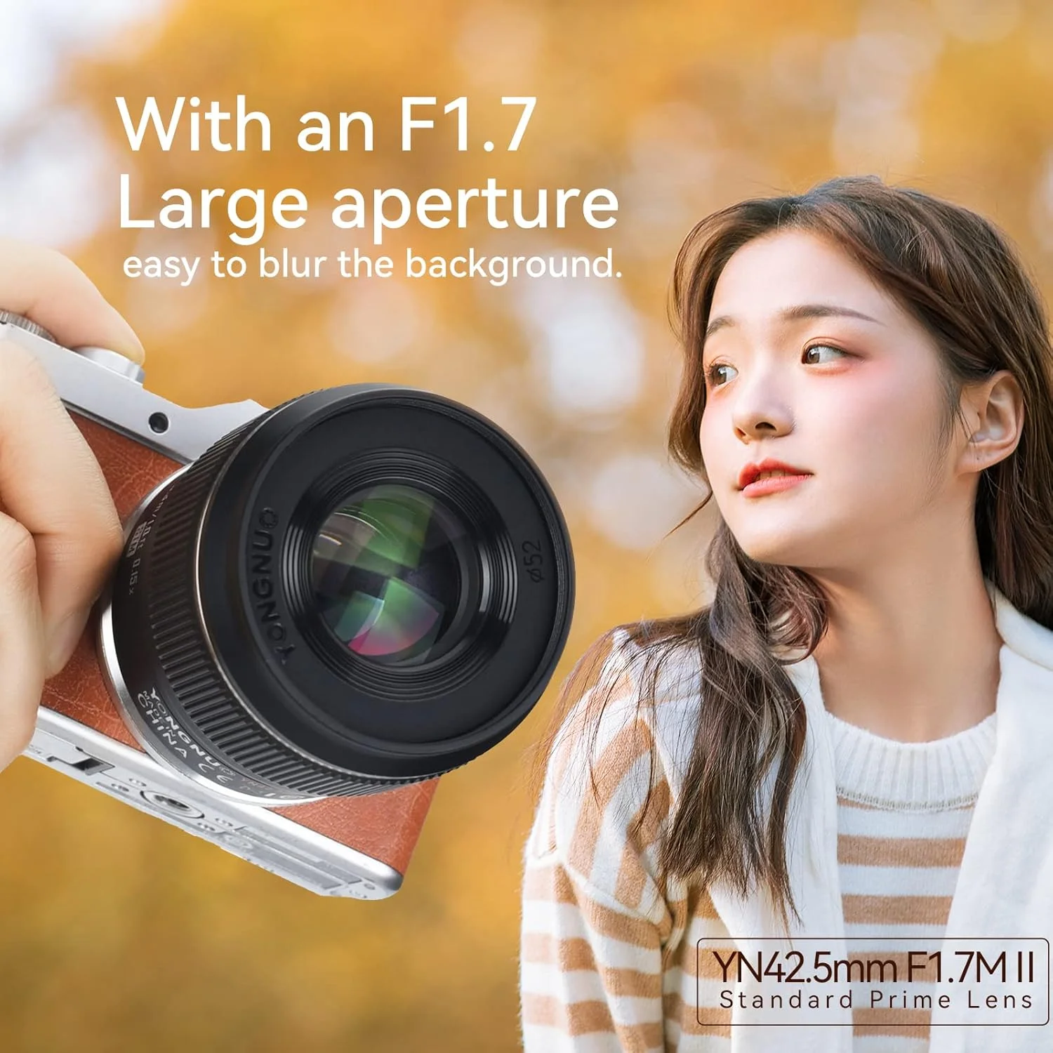 لنز پرایم ثابت یونگنو YN42.5MM F1.7M II با فوکوس خودکار متوسط، برای دوربین‌های میکرو چهار سوم، سازگار با المپوس پاناسونیک - مشکی