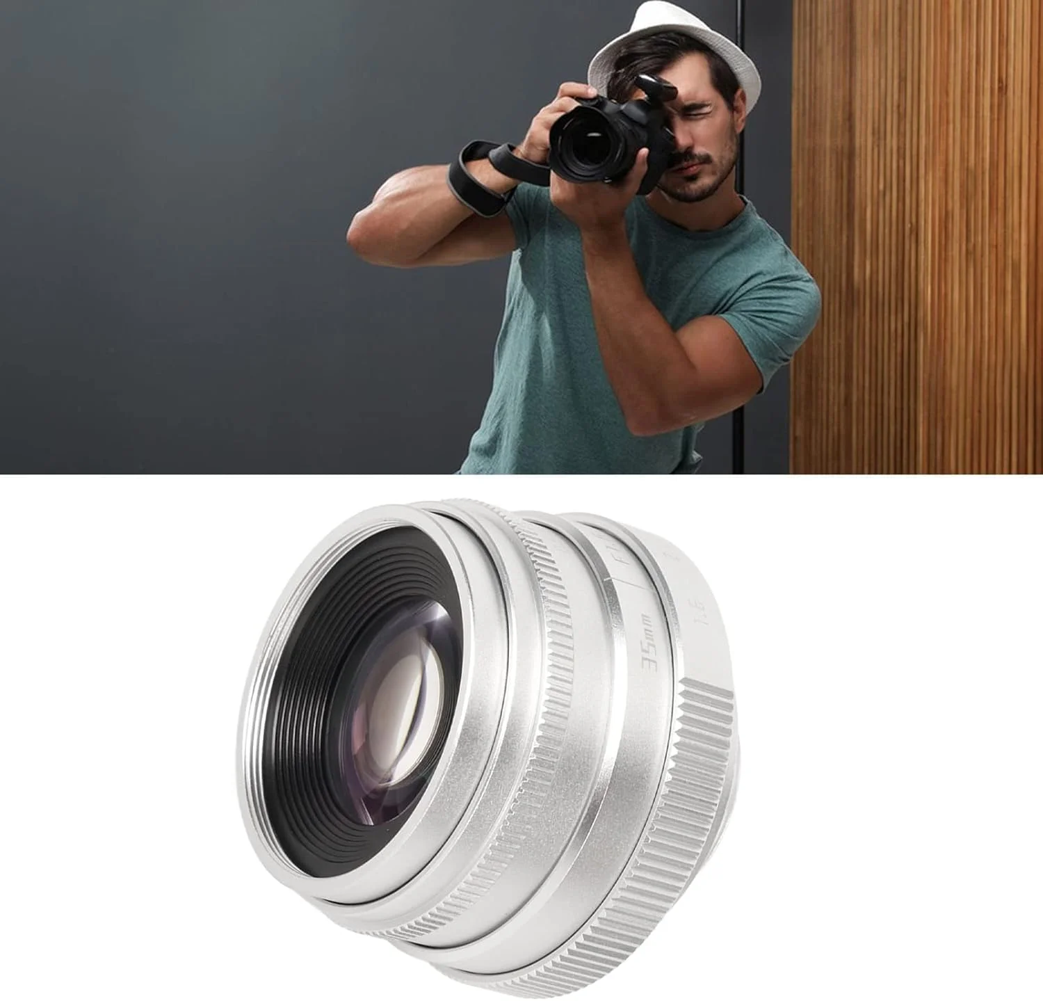 لنز پرایم فوکوس دستی، لنز پرایم 35 میلی‌متری نقره‌ای با دهانه باز F1.6 و مانت C، لنز بادوام با فوکوس ثابت برای دوربین‌های بدون آینه