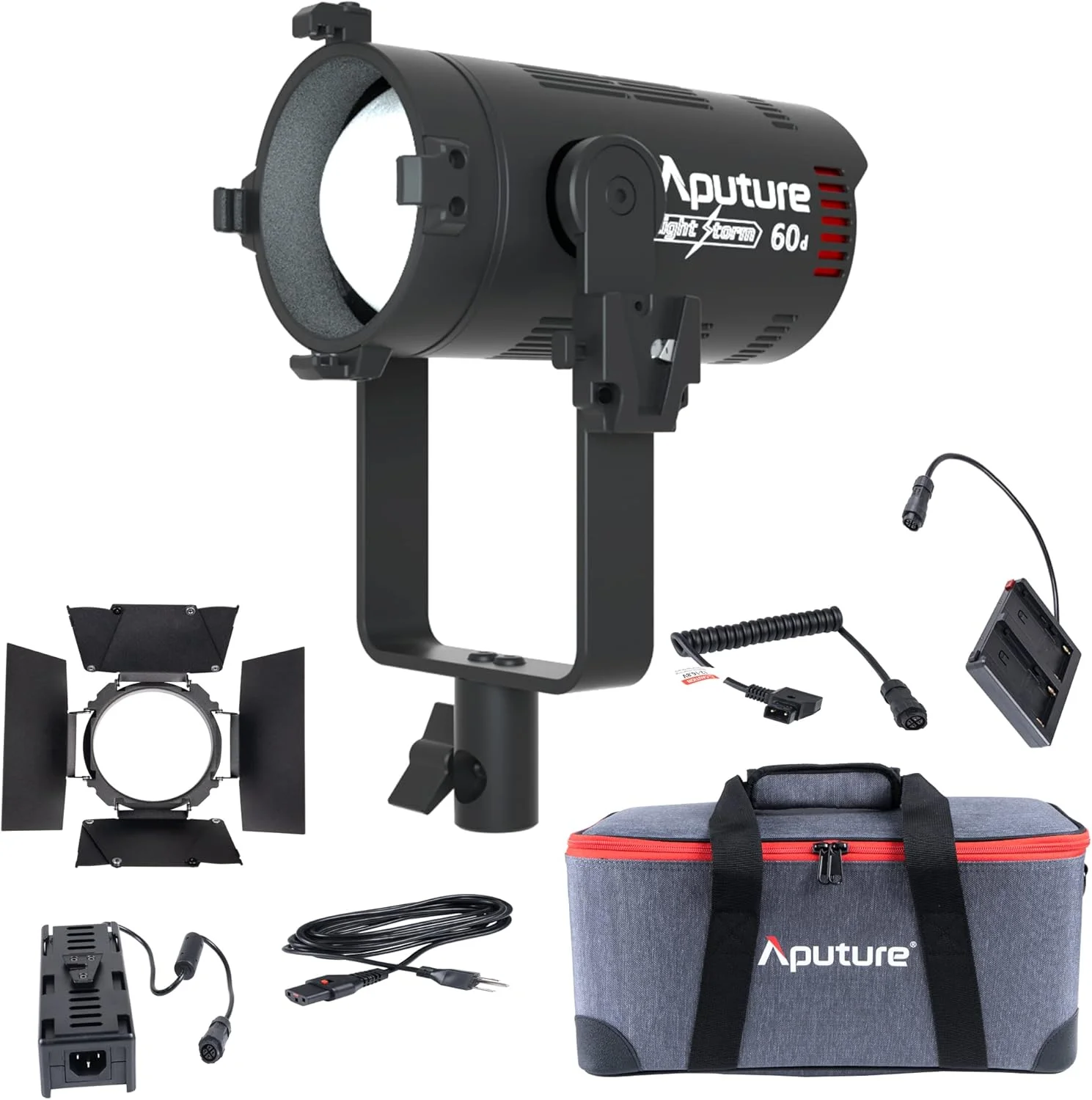 نور ویدئویی ال ای دی متمرکز کننده Aputure LS 60d، نورپردازی عکاسی قابل تنظیم با نور روز Aputure Light Storm 60D 60W، CRI 95+ TLCI 95+ 50000lux @1m، پشتیبانی از کنترل برنامه، 8 جلوه نورپردازی داخلی، IP54