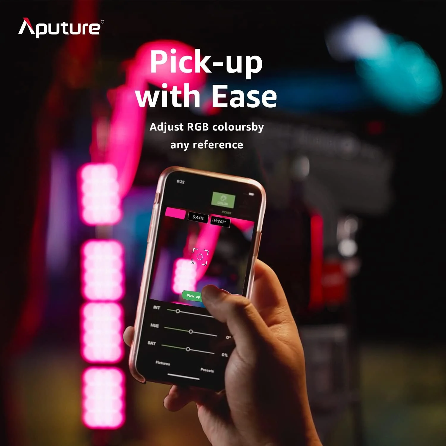 نور ویدئویی LED RGB مدل Aputure MC Amaran AL-MC با TLCI/CRI 96+، RGB 0-360 رنگ کامل، 3200-6500K قابل تنظیم، 0-100% دیمینگ پیوسته، حالت CCT/HSI/FX، جلوه نورپردازی داخلی، کنترل برنامه و شارژ بی سیم