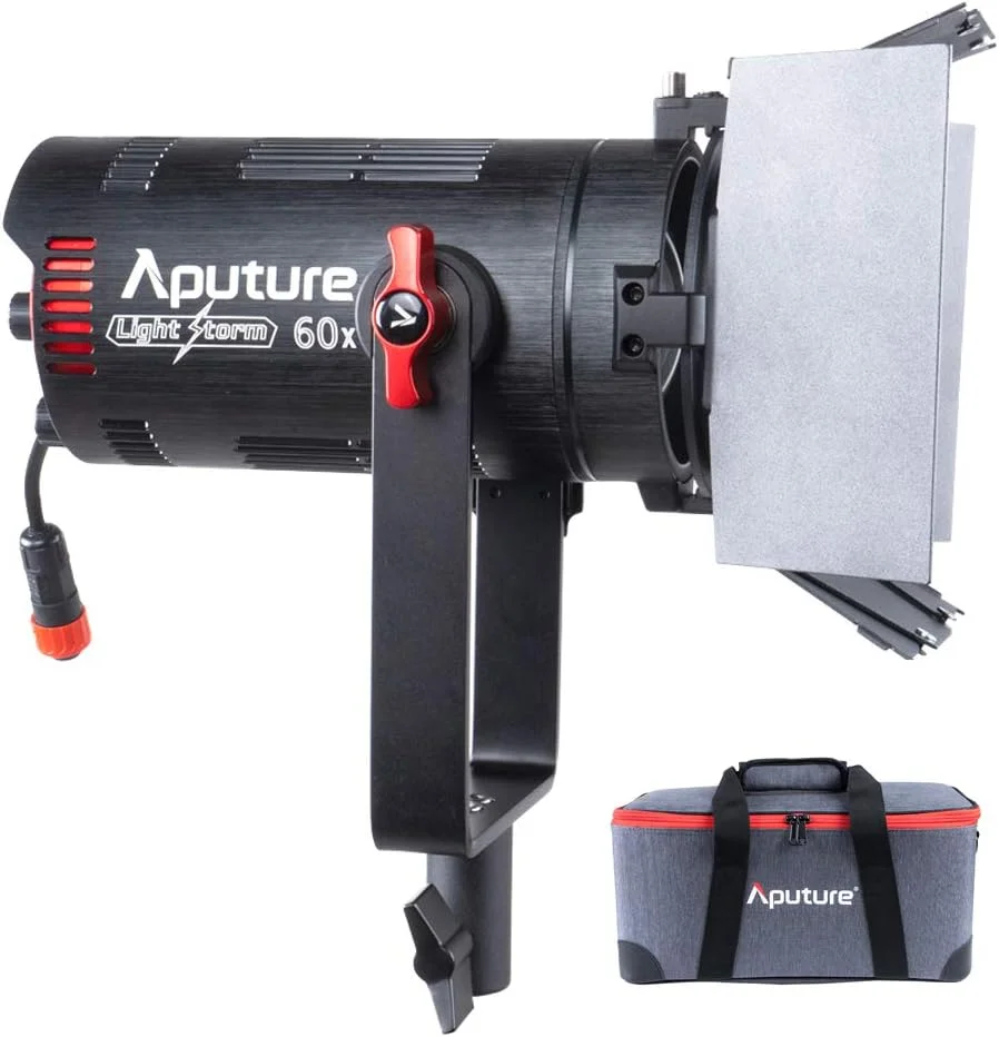 نور ویدئویی ال ای دی دو رنگ آپچر LS 60X 60W با قابلیت تنظیم 2700-6500K، CRI 95+ TLCI 95+ 30000lux @1m، پشتیبانی از کنترل برنامه Sidus، دارای 9 جلوه نوری داخلی به همراه درهای کرکره‌ای