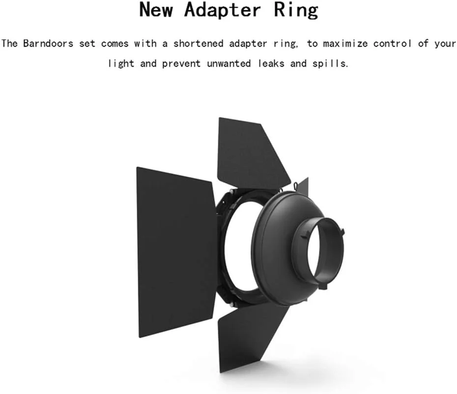 شیدر نور آپرچر با مانت بوئنز استاندارد 7 اینچی، طراحی 4-برگی به همراه هانهی‌کامب و نگهدارنده ژل رنگی برای نورهای ویدئویی ال‌ای‌دی آپرچر LS COB 120T/ 120D/ 120D II/ 300D