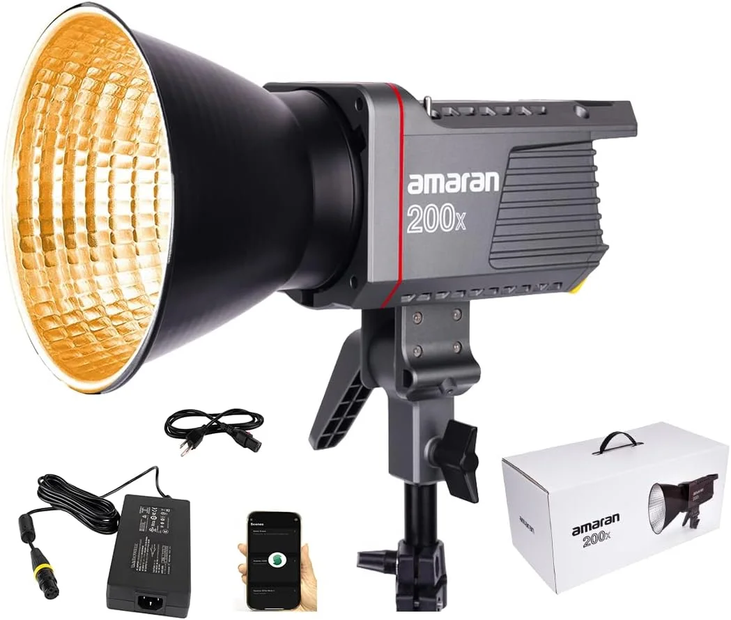 نور ویدئویی LED دو رنگ Aputure Amaran 200x با دمای رنگی 2700-6500 کلوین، CRI 95+ TLCI 96+، منبع تغذیه 200 وات DC/AC، نور LED استودیویی پیوسته با قابلیت کنترل از طریق اپلیکیشن برای پرتره، استودیو، مصاحبه و فیلمبرداری