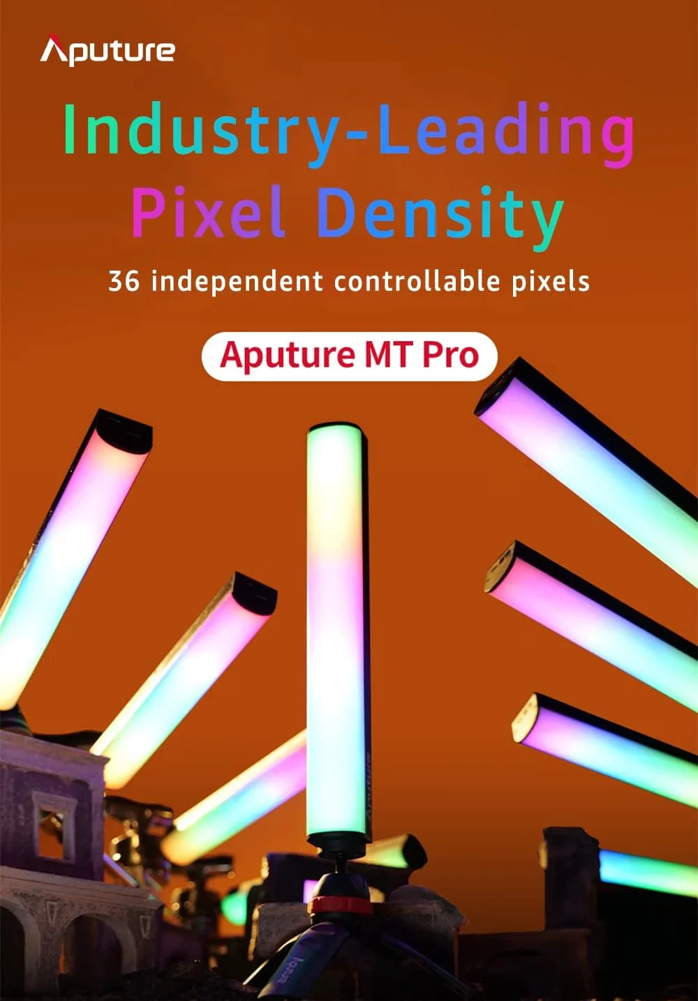 چراغ تیوب مینی Aputure MT Pro [اولین چراغ پیکسلی] با خروجی تمام رنگی، استیک نوری 2000 تا 10000K با 36 ال ای دی پیکسلی RGB WW، پشتیبانی از DMX، افکت ها، برنامه Sidus Link برای عکاسی و فیلمبرداری