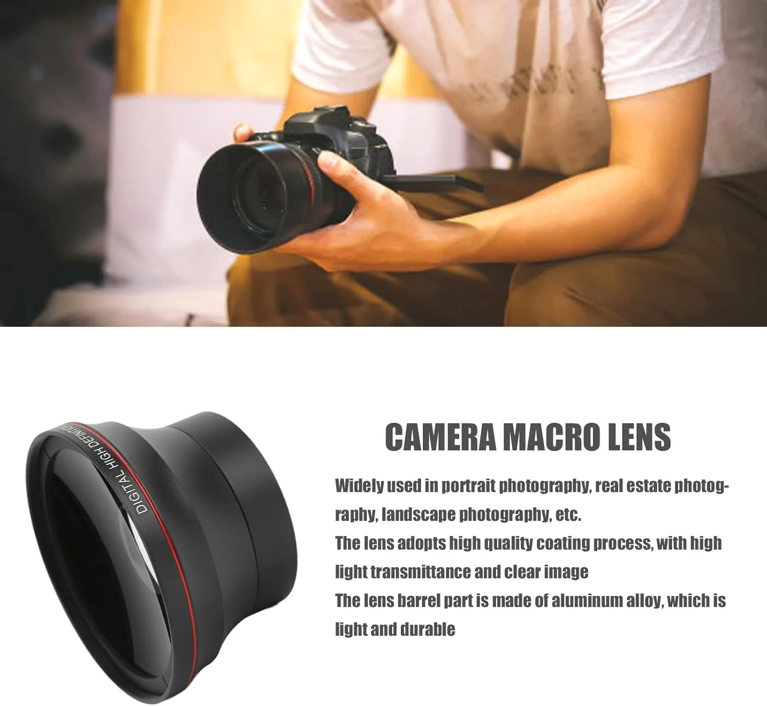 لنز زاویه باز 52 میلیمتری 0.43X آلیاژ آلومینیوم با لنز ماکرو برای عکاسی منظره لنز زاویه باز 52 میلیمتری 0.43X آلیاژ آلومینیوم با لنز ماکرو برای عکاسی منظره