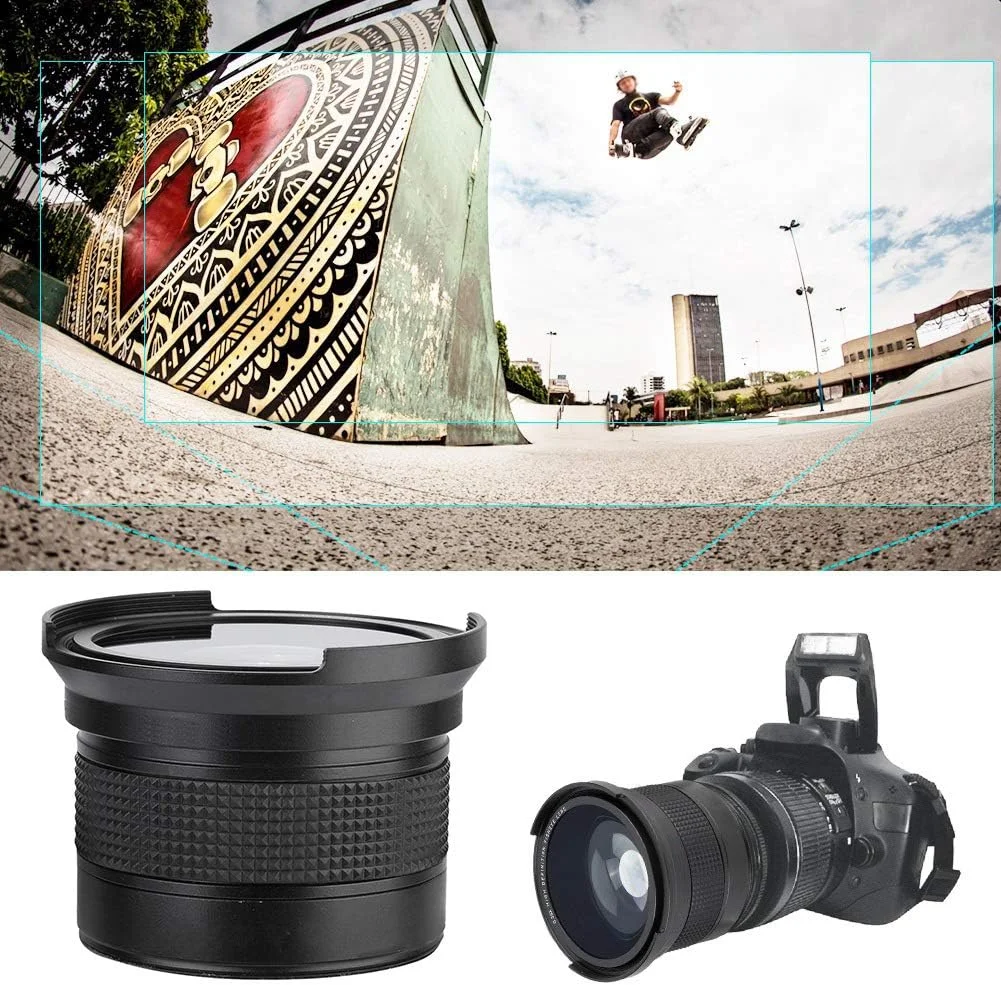 لنز چشمماهی سوپر واید انگل 58 میلیمتری 0.35X با کیف حمل برای اکثر دوربینهای SLR DSLR لنز چشمماهی سوپر واید انگل 58 میلیمتری 0.35X با کیف حمل برای اکثر دوربینهای SLR DSLR