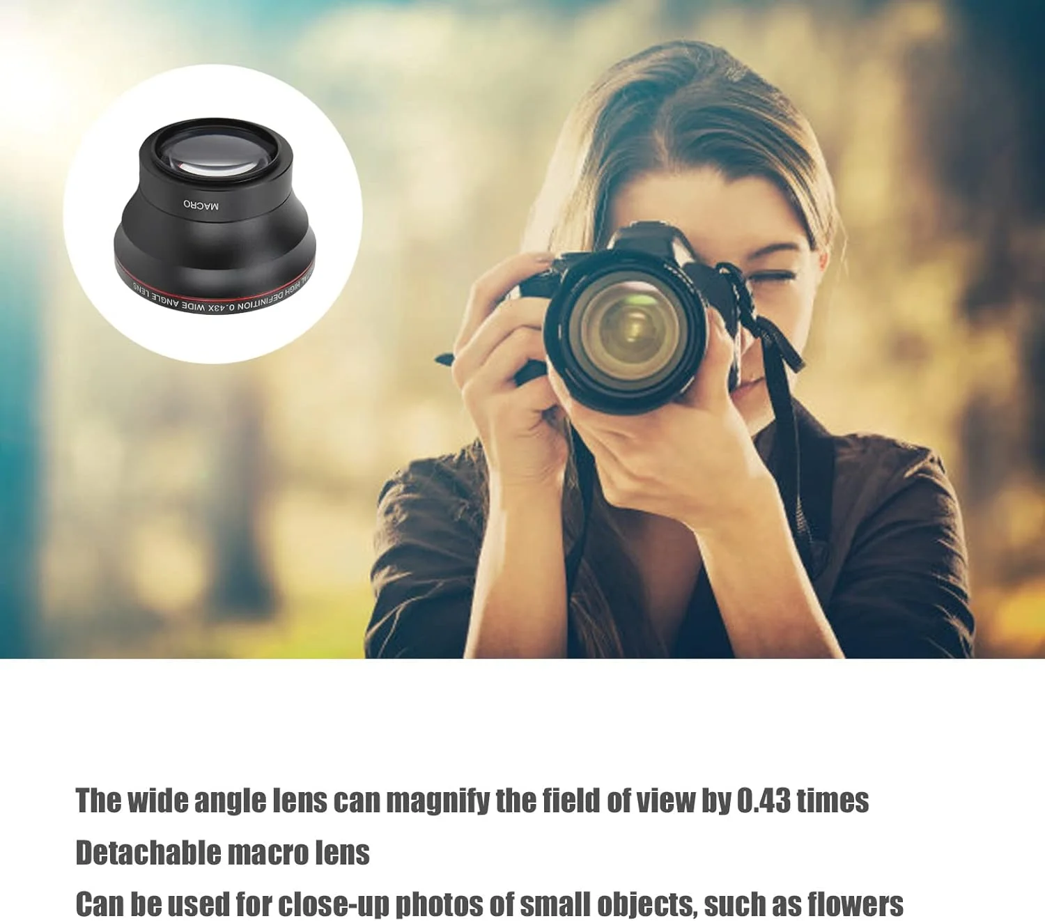 لنز زاویه باز 52 میلیمتری 0.43X آلیاژ آلومینیوم با لنز ماکرو برای عکاسی منظره لنز زاویه باز 52 میلیمتری 0.43X آلیاژ آلومینیوم با لنز ماکرو برای عکاسی منظره
