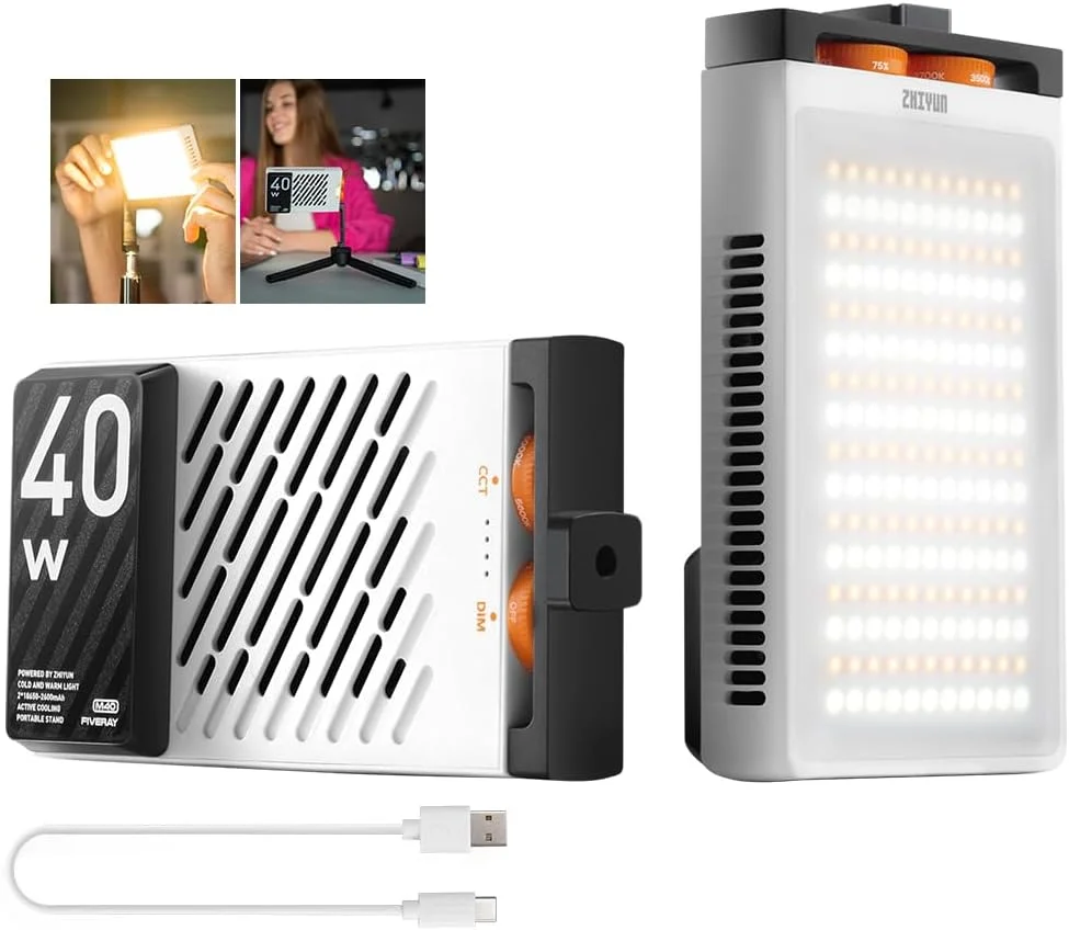 نور ویدئویی ZHIYUN FIVERAY M40، نور دوربین قابل حمل 40 وات / 14000 لوکس، 2700-6200K، نورپردازی LED پانل DSLR 320 گرمی