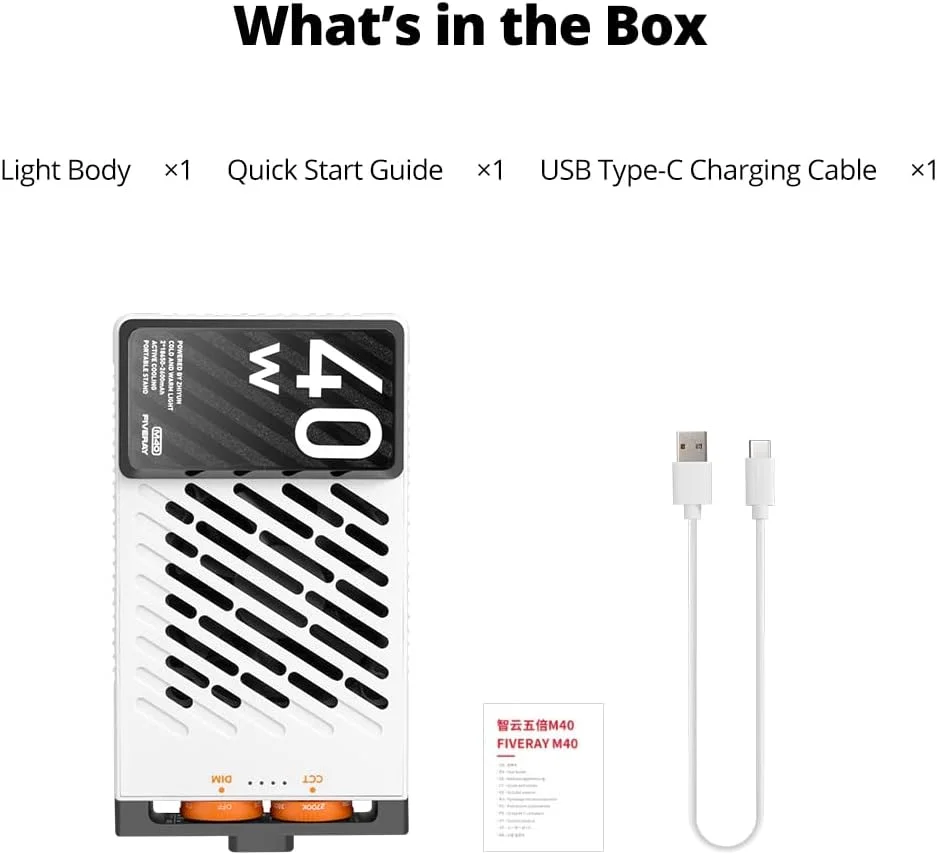 نور ویدئویی ZHIYUN FIVERAY M40، نور دوربین قابل حمل 40 وات / 14000 لوکس، 2700-6200K، نورپردازی LED پانل DSLR 320 گرمی نور ویدئویی ZHIYUN FIVERAY M40، نور دوربین قابل حمل 40 وات / 14000 لوکس، 2700-6200K، نورپردازی LED پانل DSLR 320 گرمی