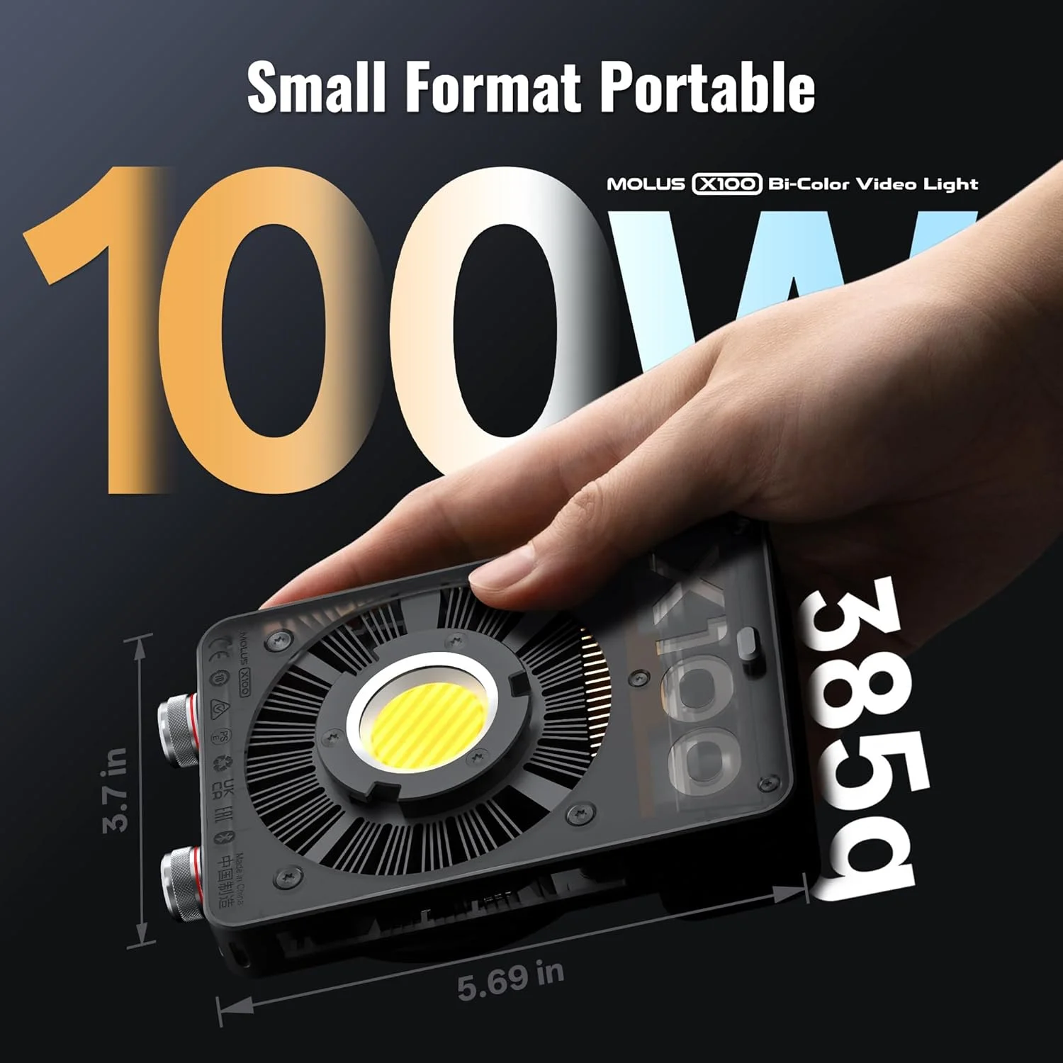 نور ویدئویی دو رنگ 100 واتی ZHIYUN MOLUS X100 [اورجینال] نسخه ارتقا یافته V2، نورپردازی حرفه ای عکاسی، نور خروجی مداوم قابل حمل 2700K~6500K CRI≥95 TLCI≥97 برای یوتیوبرها و عکاسان