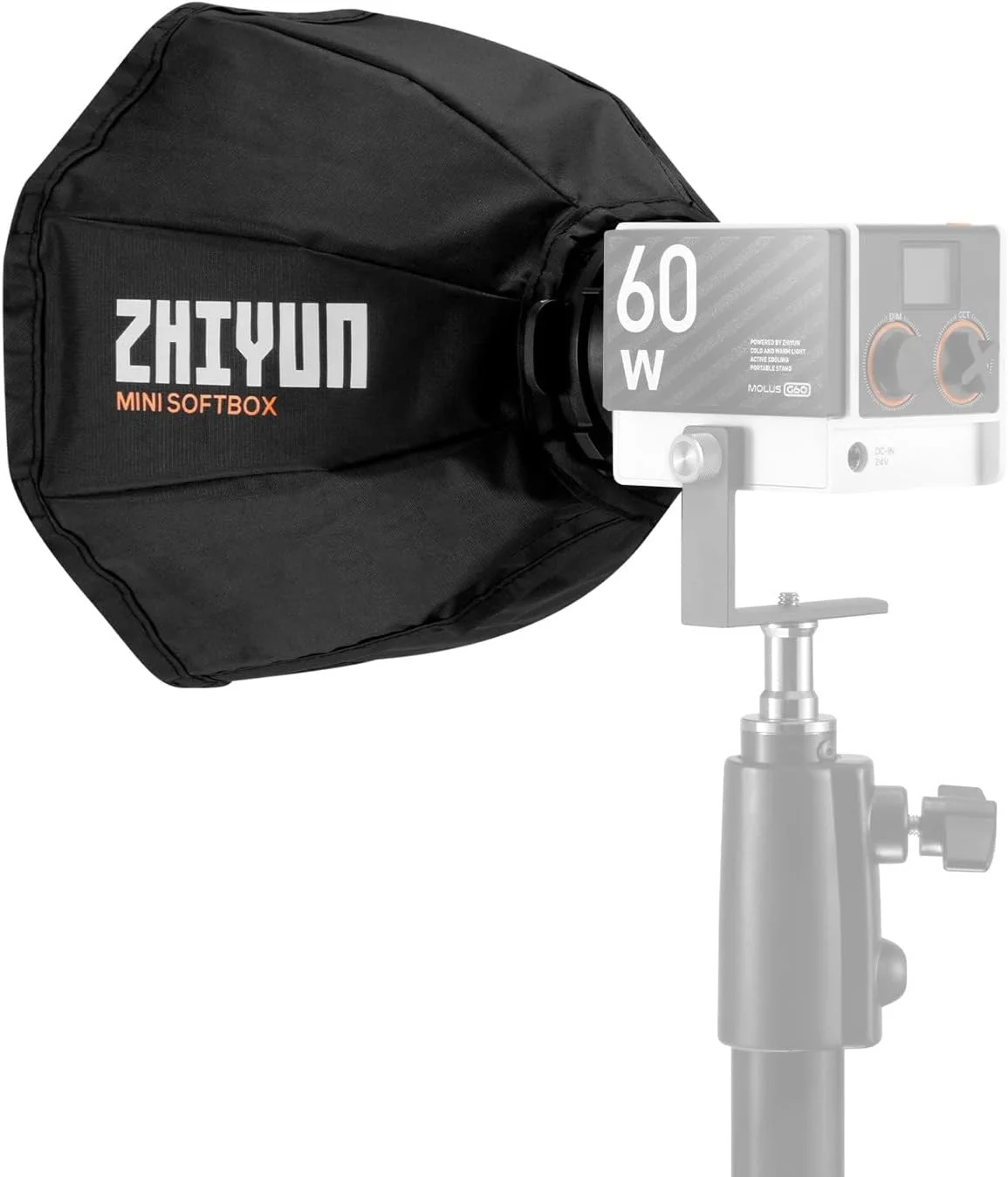 مینی سافت باکس Zhiyun با پایه ZY برای چراغ های ویدئویی COB مدل های Zhiyun Mols G60 و X100 مینی سافت باکس Zhiyun با پایه ZY برای چراغ های ویدئویی COB مدل های Zhiyun Mols G60 و X100