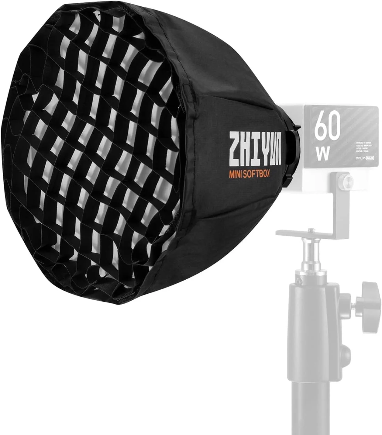 مینی سافت باکس Zhiyun با پایه ZY برای چراغ های ویدئویی COB مدل های Zhiyun Mols G60 و X100 مینی سافت باکس Zhiyun با پایه ZY برای چراغ های ویدئویی COB مدل های Zhiyun Mols G60 و X100