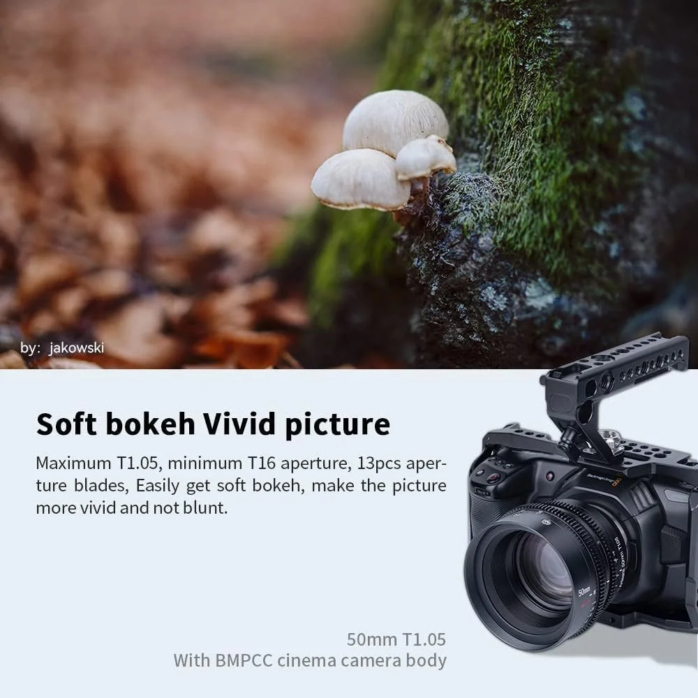 لنز سینمایی 7artisans با دیافراگم بزرگ T1.05، 25mm/35mm/50mm، زاویه دید عریض، فوکوس دستی، اعوجاج کم، مینی سینما (50mm T1.05، برای سونی)