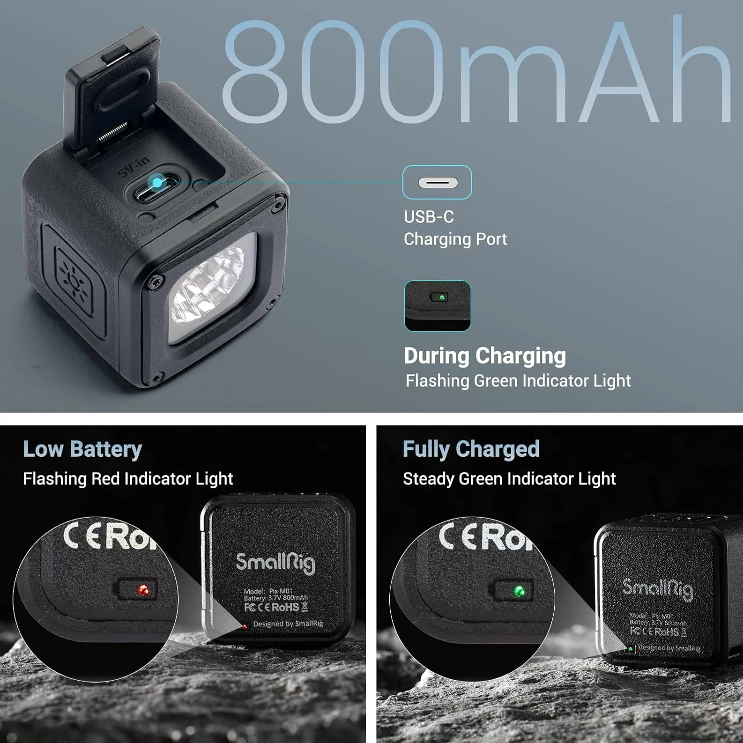 نور ویدئویی کوچک ال ای دی SmallRig RM01، کیت نورپردازی قابل حمل ضد آب با 8 فیلتر رنگی، نور عکاسی قابل تنظیم 5600K CRI95، نور دوربین Lume Cube برای GoPro، برای DJI Pocket 3، برای DJI Nano