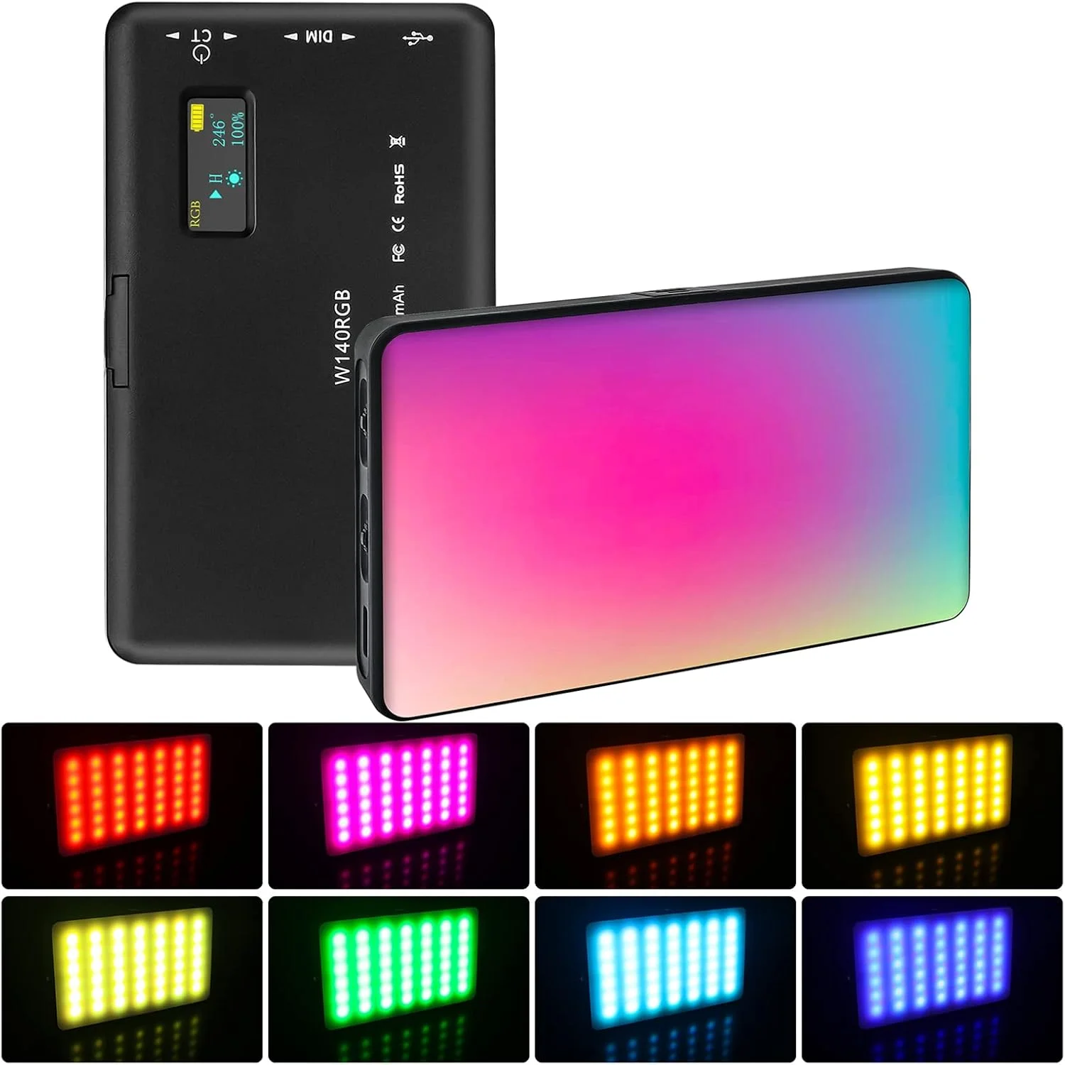 نور ویدئویی ال ای دی RGB LUXCEO، ۱۴۰ مهره ال ای دی، ۳۶۰ درجه رنگ کامل، ۲۵۰۰K-9000K CRI95+، باتری ۳۱۰۰ میلی آمپر ساعت، ۲۰ حالت نور، قابل حمل و جهانی، USB Type-C، نور مداوم دوربین