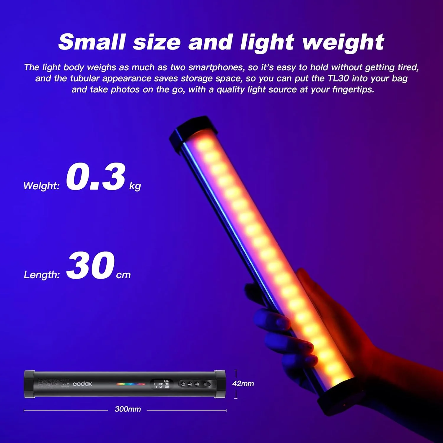 چراغ استوانه ای RGB گودکس TL30، چراغ استوانه ای مغناطیسی RGB، چراغ LED مخصوص ویدیو