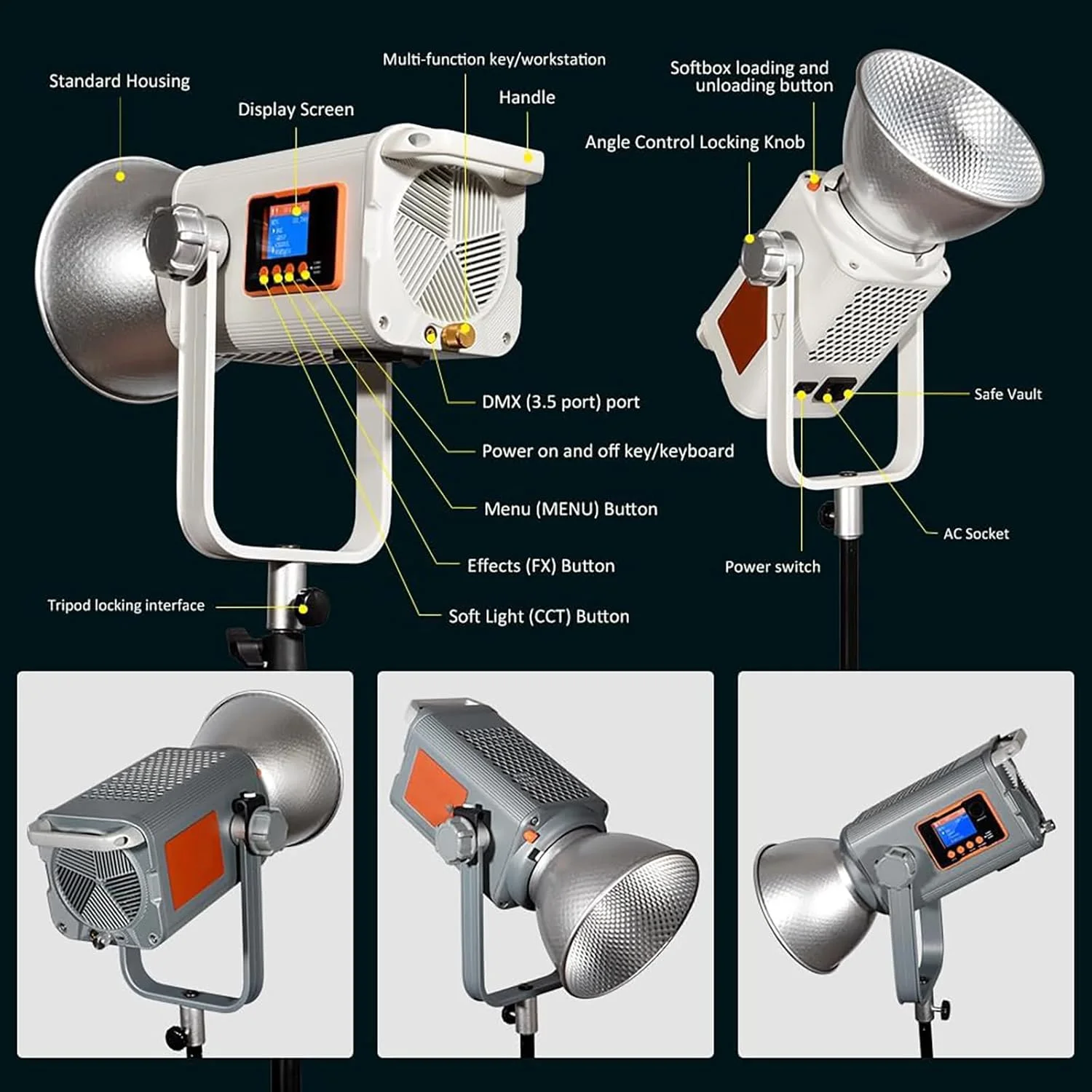 نور ویدئویی COB قابل حمل، نور کمکی پیوسته دو رنگ 2700-6500K، CRI بالا 98+ و لومن 30000lm، روشنایی قابل تنظیم 2700K-6500K و استثنایی، برای عکاسی و فیلمبرداری، استودیو