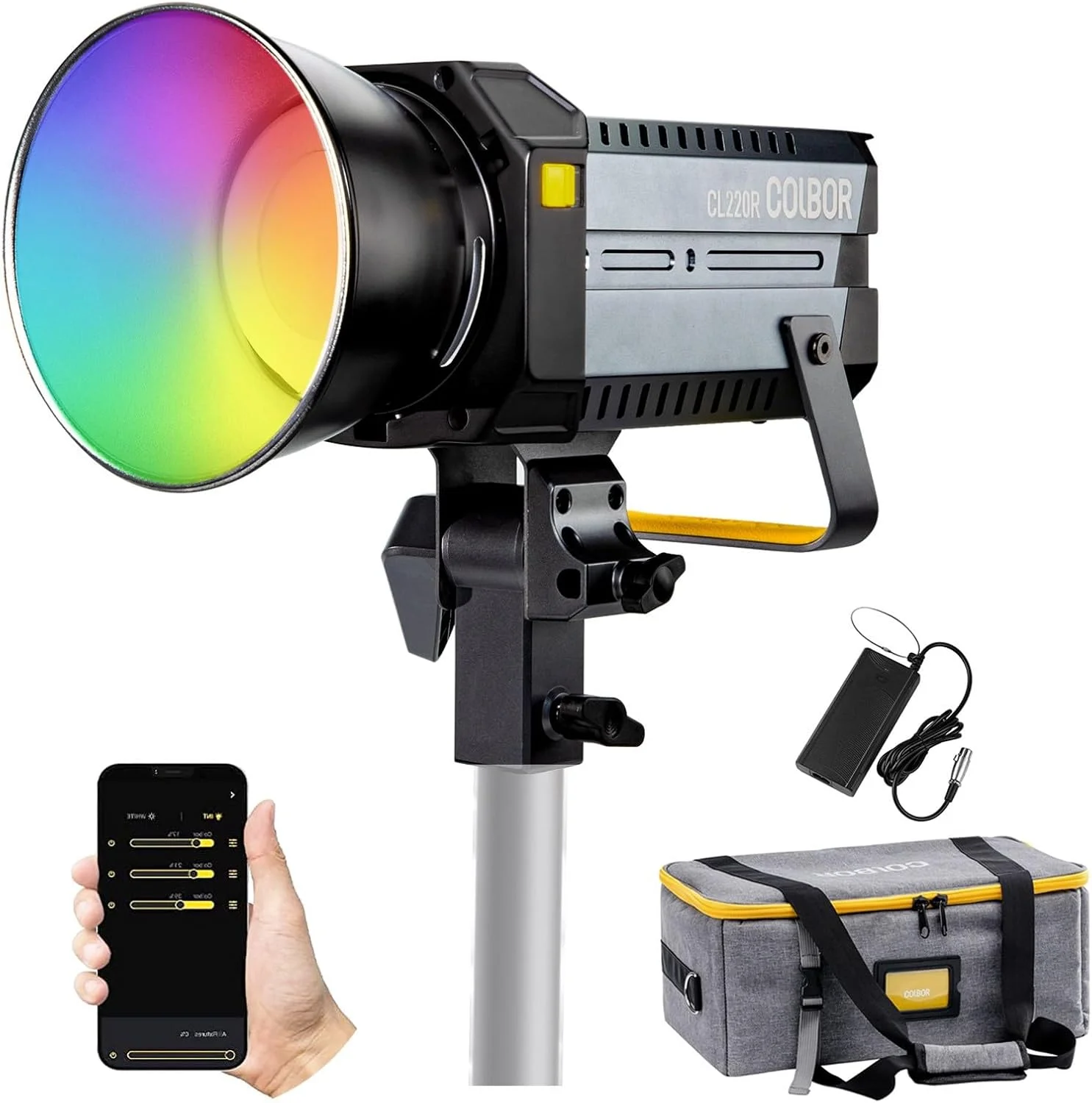 نور ویدئویی ال ای دی RGB مدل Colbor Cl220R 220W، نور COB با دمای رنگی 2700K-6500K با مانت Bowens برای فیلمبرداری، پشتیبانی از سیستم کنترل ماتریسی با 13 جلوه نوری یکپارچه نور ویدئویی ال ای دی RGB مدل Colbor Cl220R 220W، نور COB با دمای رنگی 2700K-6500K با مانت Bowens برای فیلمبرداری، پشتیبانی از سیستم کنترل ماتریسی با 13 جلوه نوری یکپارچه