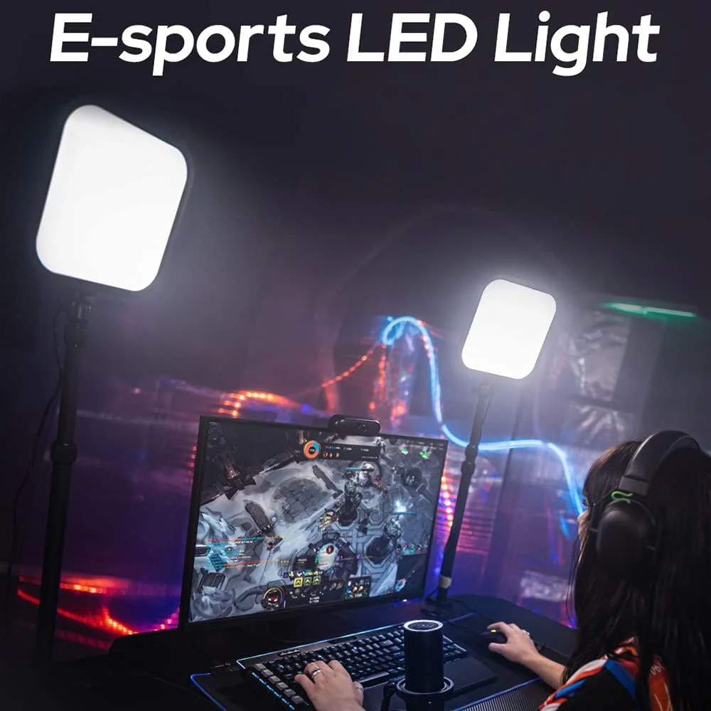 پنل نور LED مخصوص ورزش‌های الکترونیکی ES30 به همراه پایه رومیزی 35 وات، دمای رنگ دوگانه 2800K-6500K، قابلیت تنظیم نور، کنترل بی‌سیم با اپلیکیشن برای استریم بازی، کنفرانس ویدیویی و نورپردازی