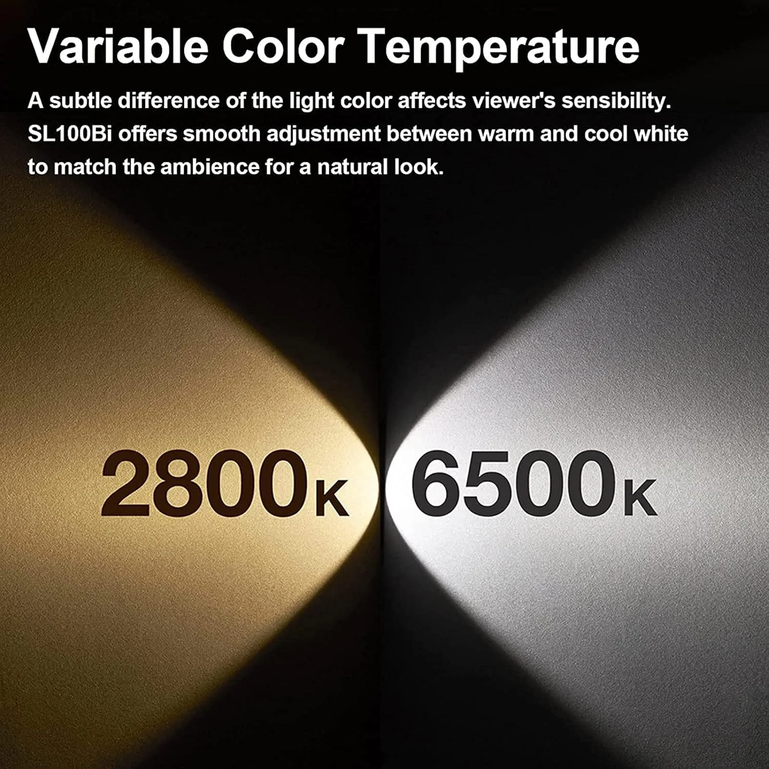 نور ویدئویی ال ای دی دو رنگ گودکس SL100Bi، با کنترل از راه دور RC-A6، دمای رنگی 2800-6500K، دارای 11 جلوه نوری، کنترل بلوتوث از طریق اپلیکیشن، رابط کاربری بصری، نور عکاسی با مانت بوئنز