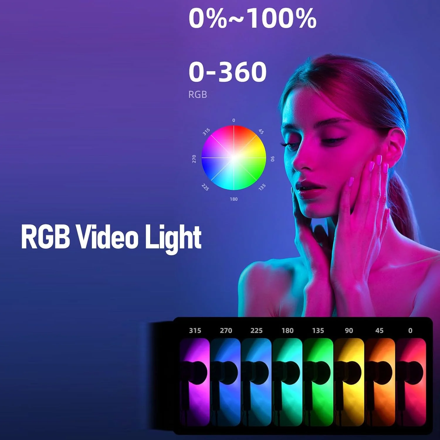 نور پرکننده RGB 100 وات، دمای رنگ 3000K-6500K، CRI بالا، 4200، کنترل پنل و برنامه، برای عکاسی، صفحه نمایش LCD، چراغ عکاسی قابل حمل، لامپ پرکننده