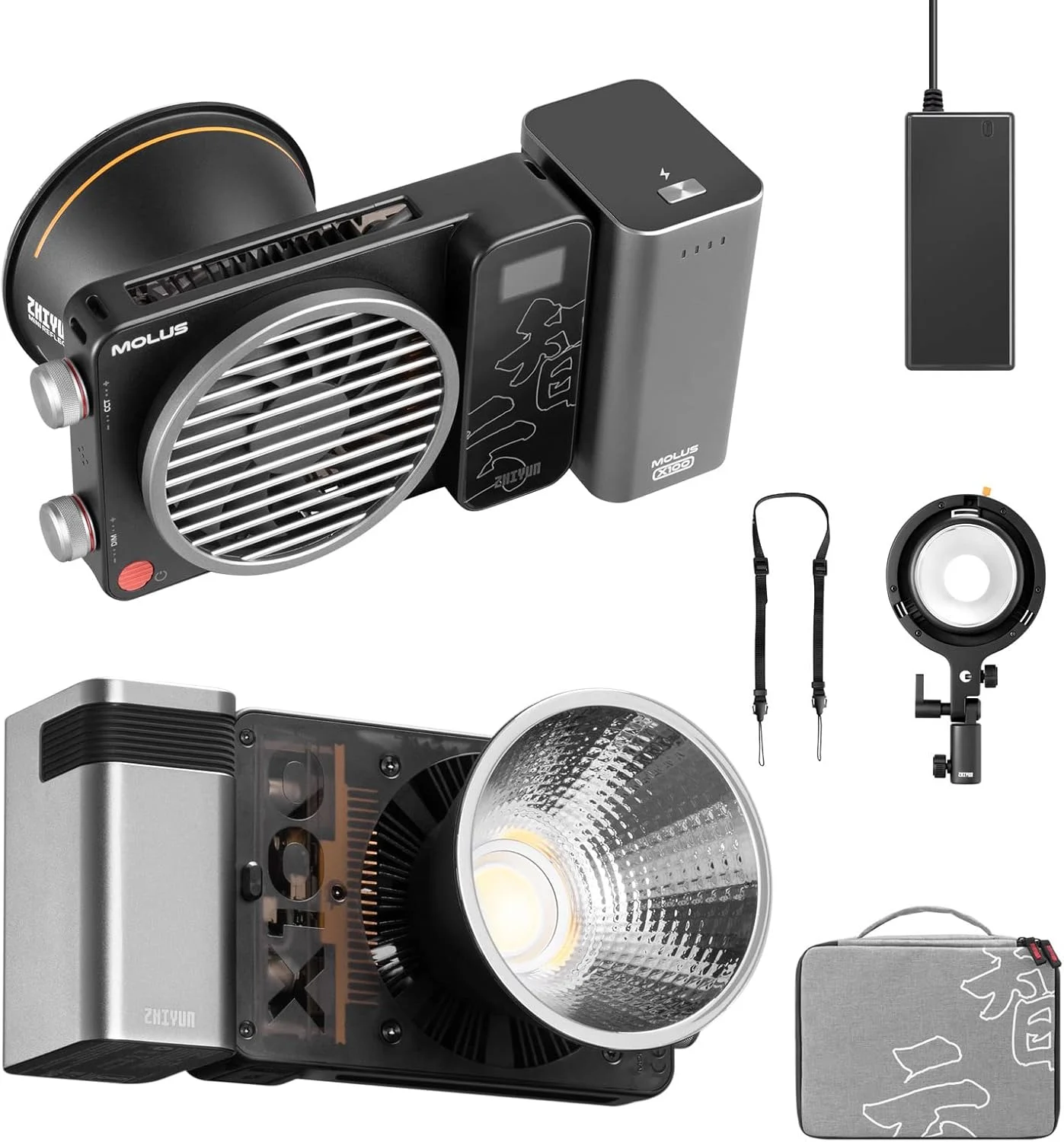 نور ویدئویی ال ای دی Zhiyun X100 Combo Molus 100W قابل تنظیم 2700K-6500K CRI95 + TLCI 97 + نورپردازی مداوم استودیویی ال ای دی با پشتیبانی از کنترل برنامه با آداپتور Bowens Mount