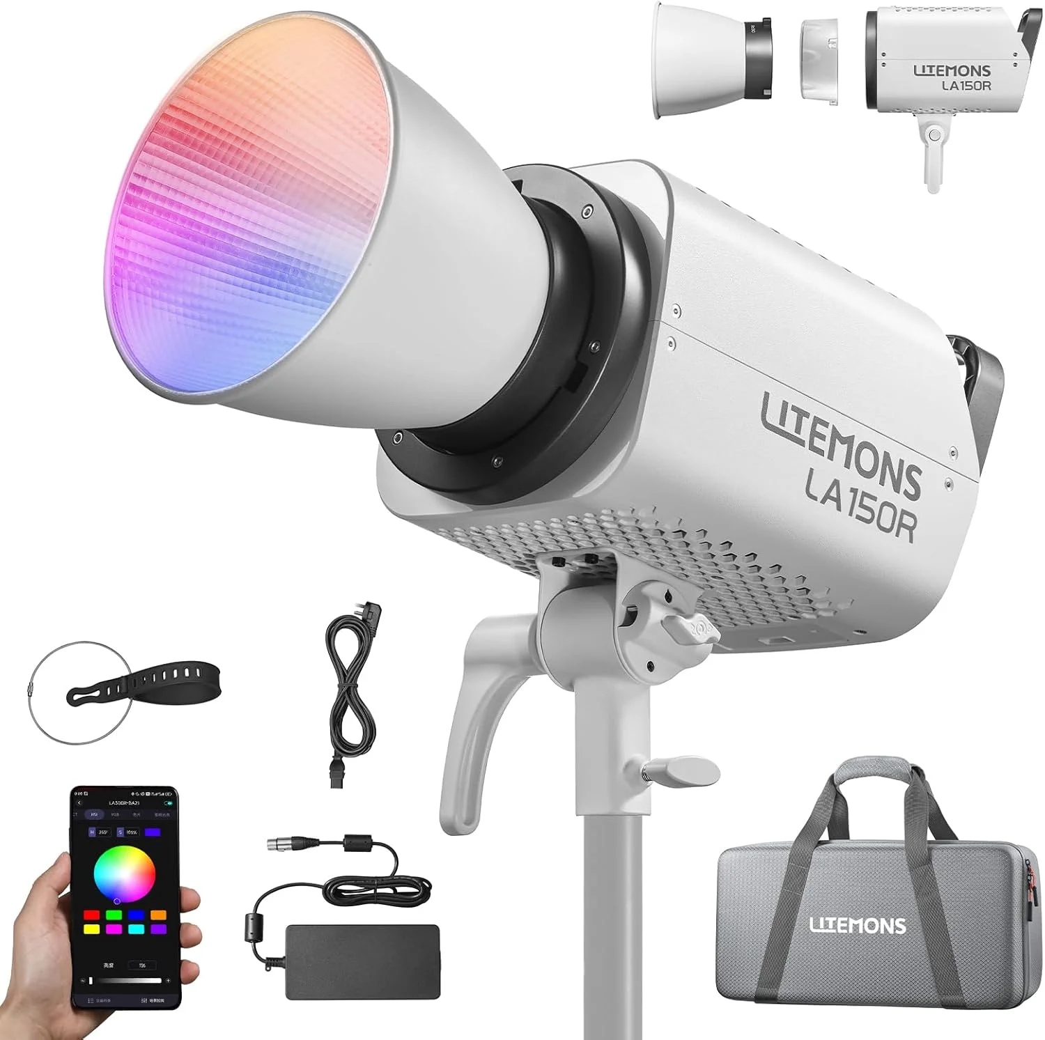 نور ویدئویی ال ای دی RGB گودکس LA150R K1 با کیف حمل، 165 وات 57100Lux@1M نور پیوسته روشن استودیویی، 1800K-10000K مانت بوئنز RGB LED نور پیوسته با 14 جلوه FX برای فیلمبرداری