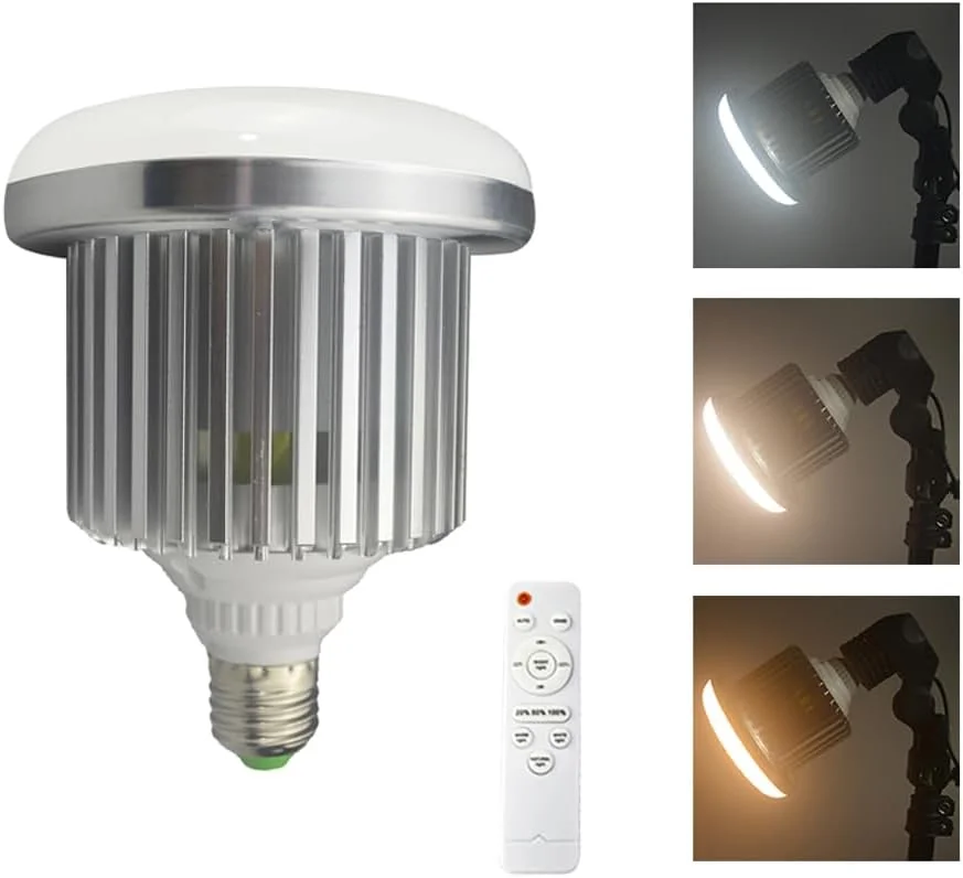 لامپ ال ای دی 95 وات 100-245 ولت E27 مناسب عکس و فیلم، نور روز، لامپ گرم، دو رنگ 3200K-5500K + کنترل از راه دور برای سافت باکس استودیو