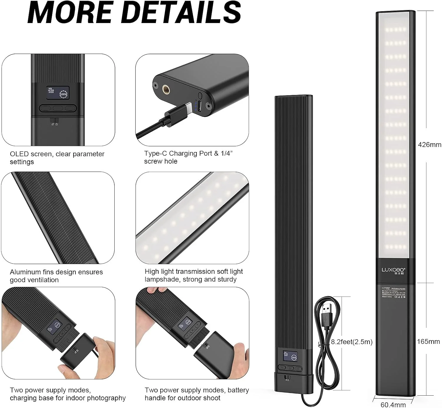 نور ویدئویی ال ای دی RGB مدل AECAM - P6 با روشنایی 1300 لومن، دمای رنگ 2500K-6500K، باتری 10000mAh و توان 18 وات، میله نور پرکننده برای عکاسان، یوتیوبرها، سازندگان فیلم و موسیقی (EU)