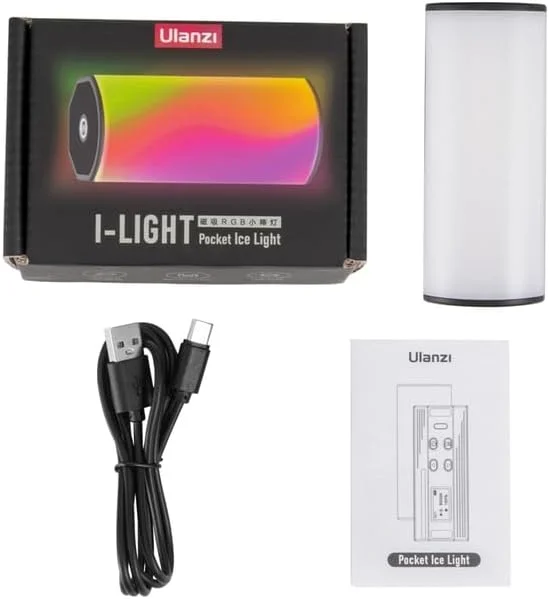 AECAM - چراغ دستی ULANZI i-Light، چراغ ویدئویی LED RGB 360 درجه، میله نور کوچک، نور یخی قابل تنظیم 2500-9000K، نور عکاسی (01)
