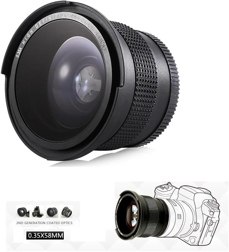 لنز زاویه باز فوق العاده عریض چشم ماهی 52 میلی متری 0.35X برای لنز دوربین کانن، نیکون و سونی با رزوه فیلتر 52 میلی متری