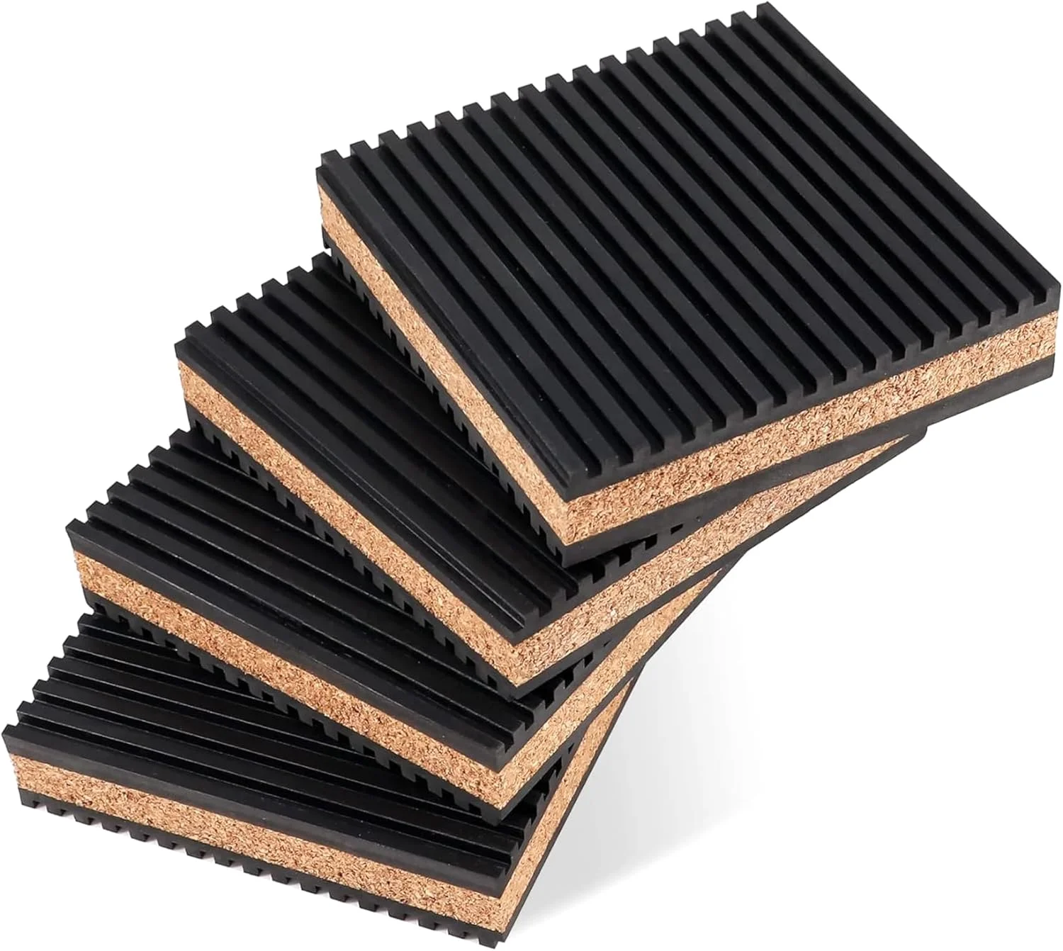 پدهای ضد لغزش و ضد ارتعاش لاستیکی بیلا، بسته 4 عددی، با مواد چوب پنبه ای، 4" X 4" X 7/8" برای سیستم تهویه مطبوع، سیستم HVAC، کمپرسورها، ماشین لباسشویی و خشک کن، کاهش صدا و لرزش