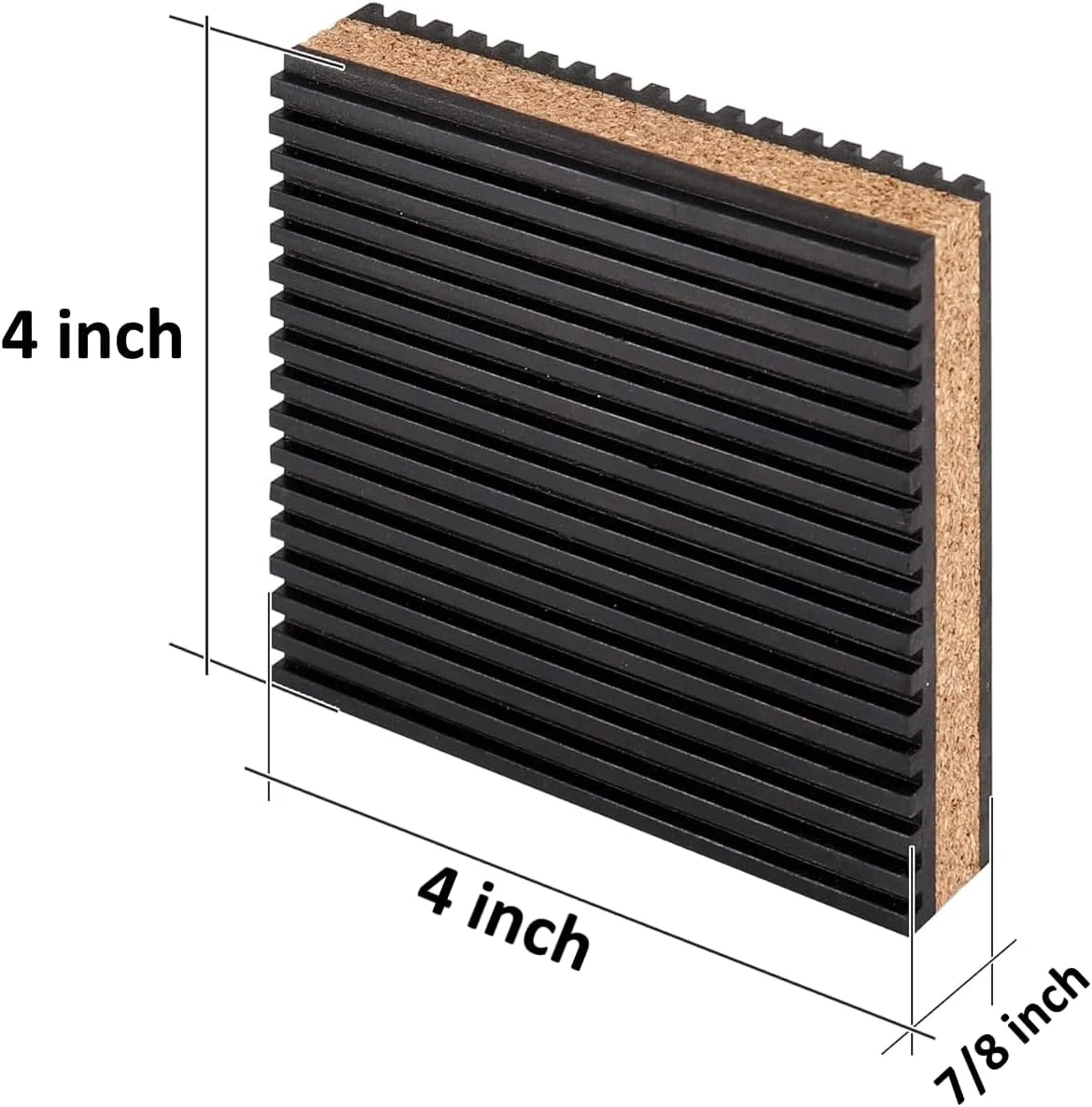 پدهای ضد لغزش و ضد ارتعاش لاستیکی بیلا، بسته 4 عددی، با مواد چوب پنبه ای، 4" X 4" X 7/8" برای سیستم تهویه مطبوع، سیستم HVAC، کمپرسورها، ماشین لباسشویی و خشک کن، کاهش صدا و لرزش
